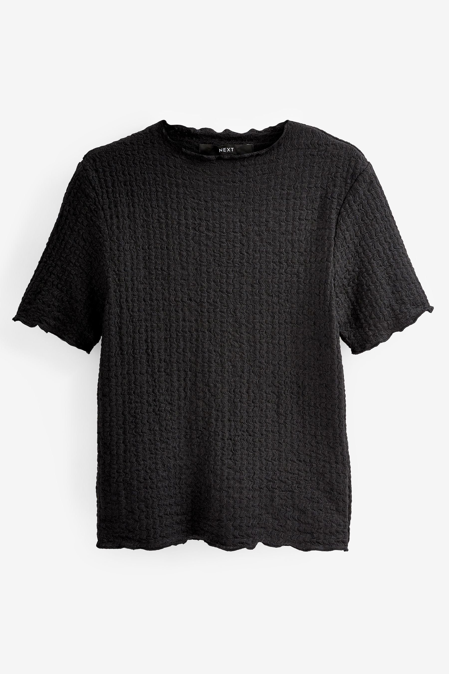 Next T-Shirt Strukturiertes Oberteil mit Kräuselsaum (1-tlg) Black