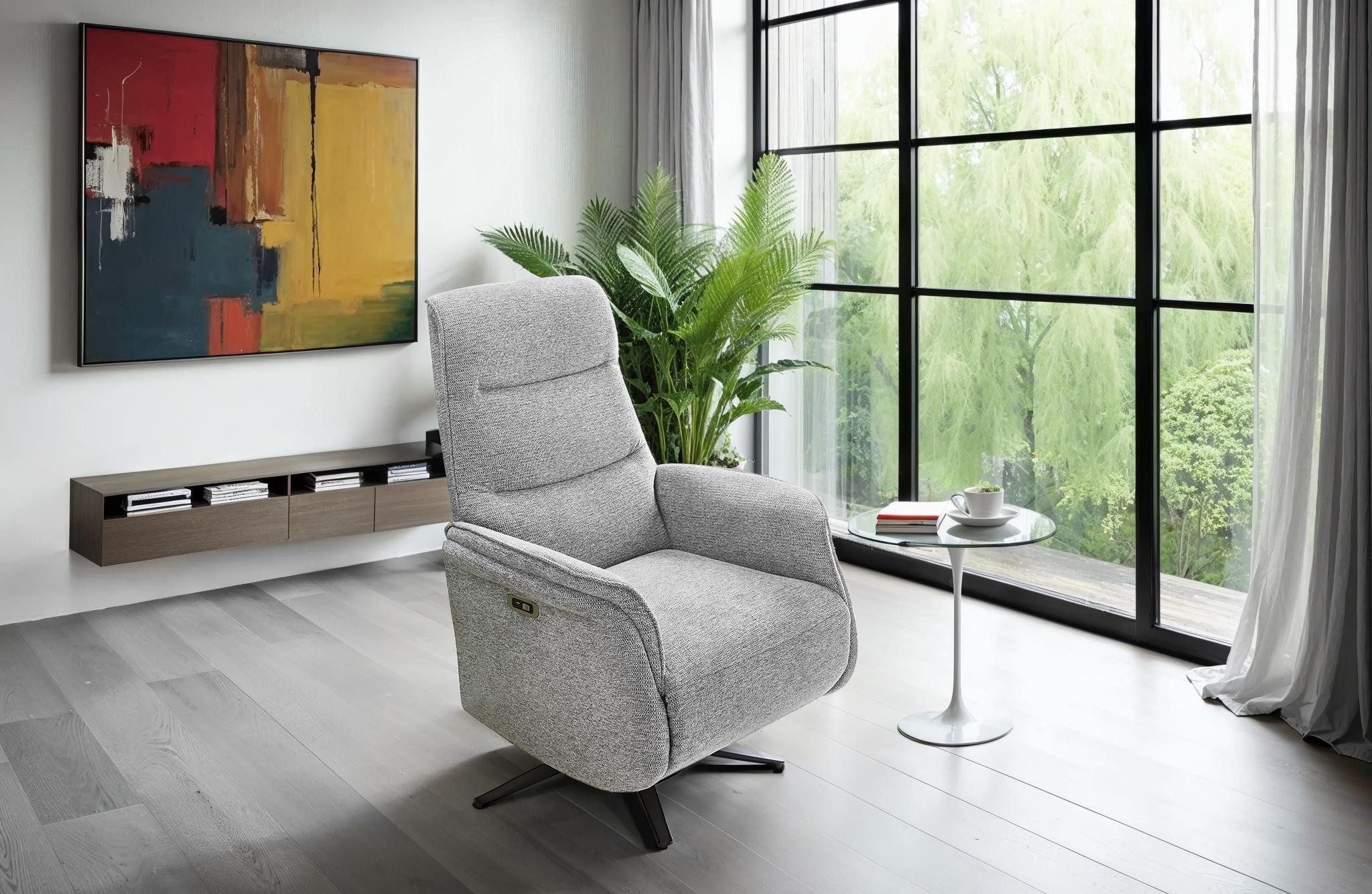 luma-home Relaxsessel 15600 (TV-Sessel mit zweimotorischer Verstellung, Relaxfunktion B74/T89/H108 cm), Heizung im Rücken, Massagefunktion, Federkern, Chenille-Bezug in Grau
