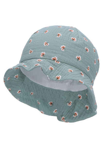 Sterntaler® Schirmmütze Sonnenhut Blumen (1-St., Sommerhut Baby bedruckt mit süßen Motiven) Kinderhut aus Baumwolle mit Nackenschutz und Bindeband