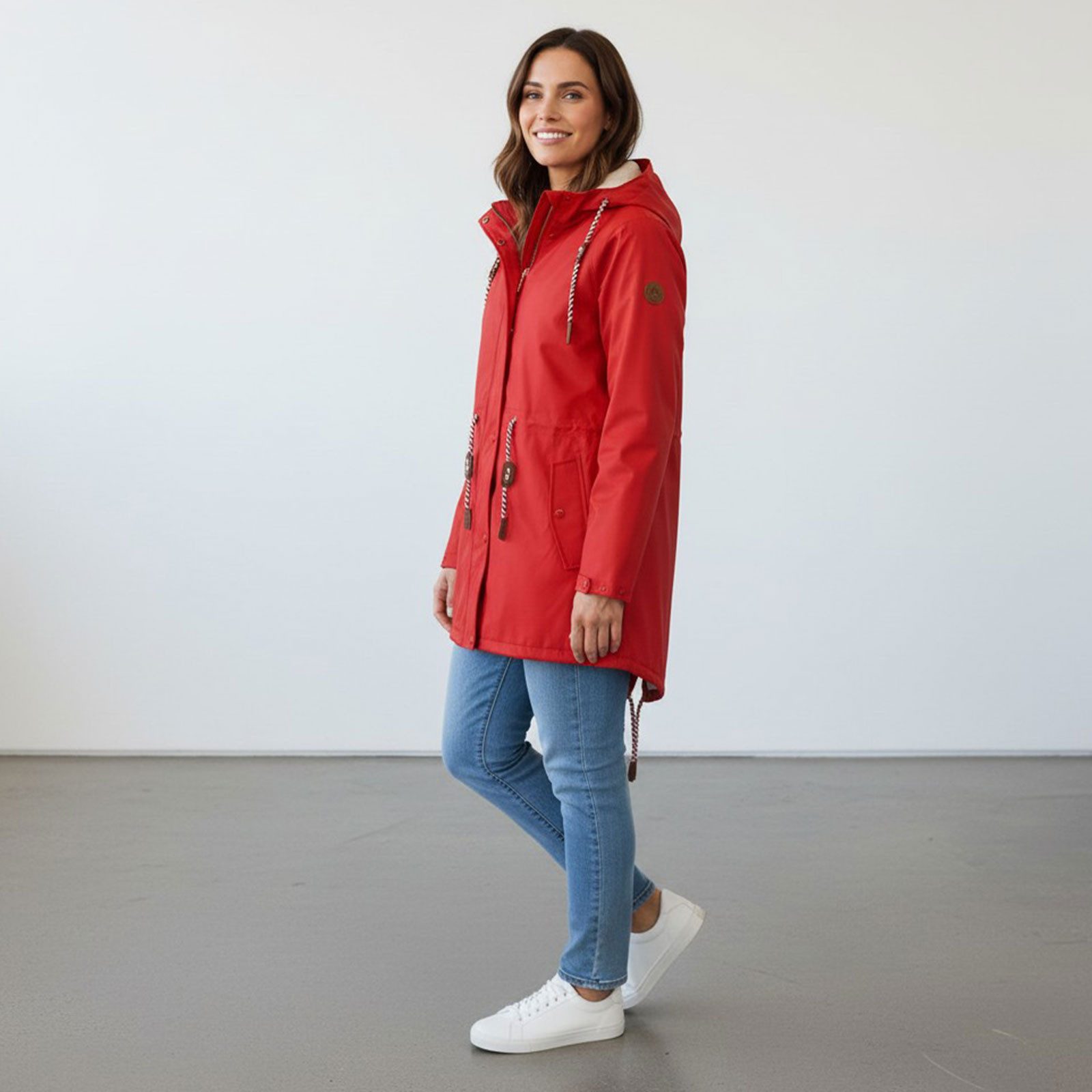 modAS Regenjacke 13309W Damen Regenmantel aus PU - Wasserdichte Jacke mit Teddy-Fleece-Futter