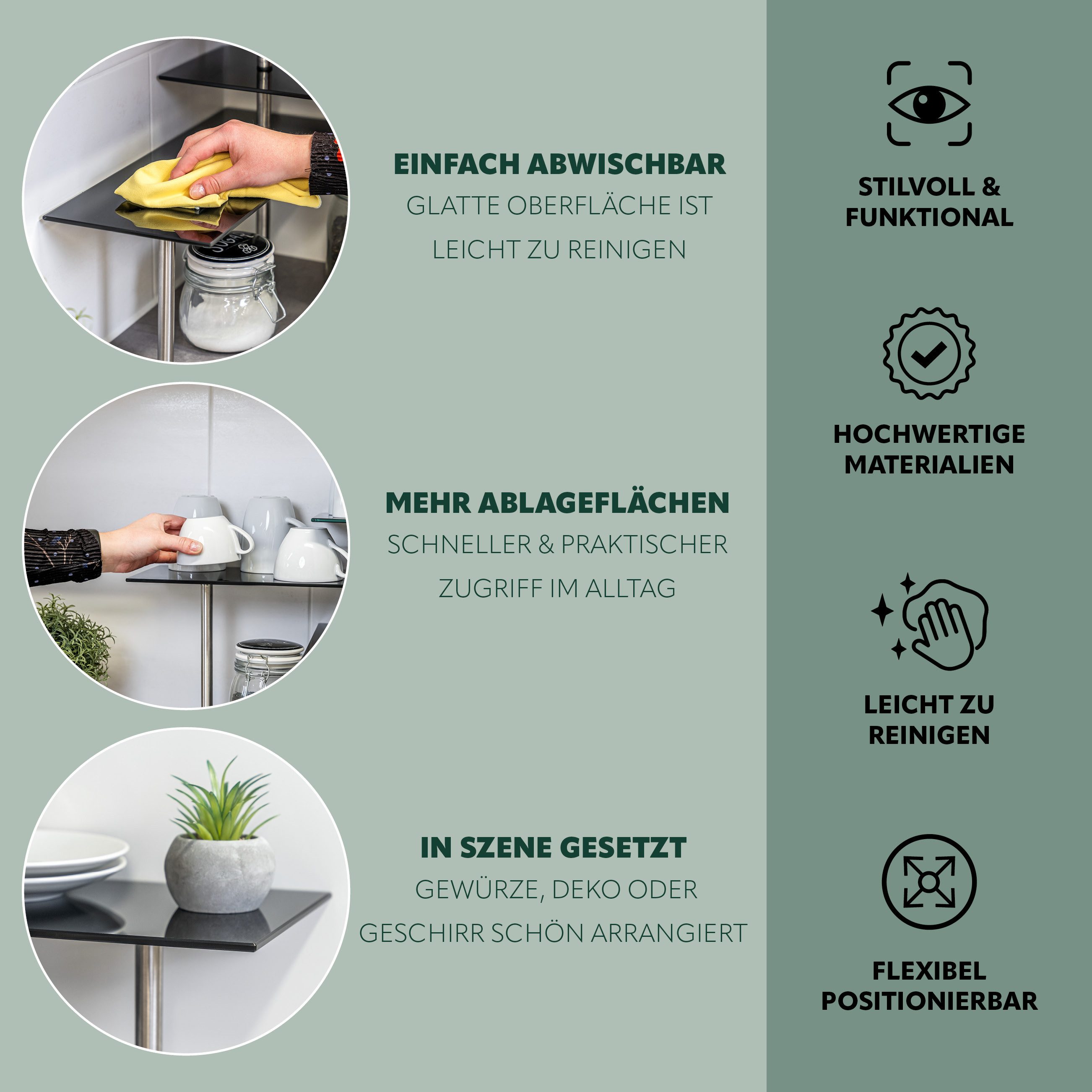 bremermann Küchenregal Eckregal, aus Glas und rostfreiem Edelstahl, schwarz