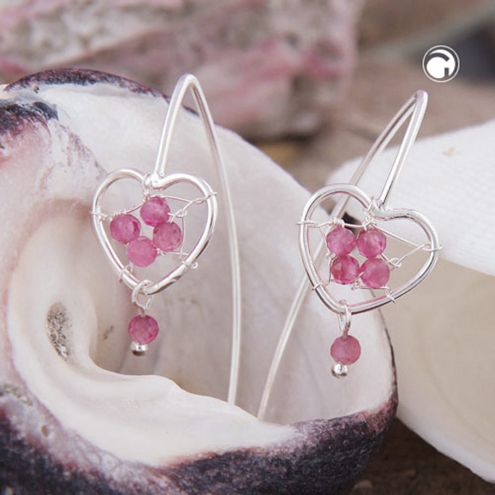 33 Silberschmuck Ohrhänger Herz 10,5 Paar unbespielt Damen für Glassteinen mm 925 x Ohrringe Silber Schmuckbox, mit rosa