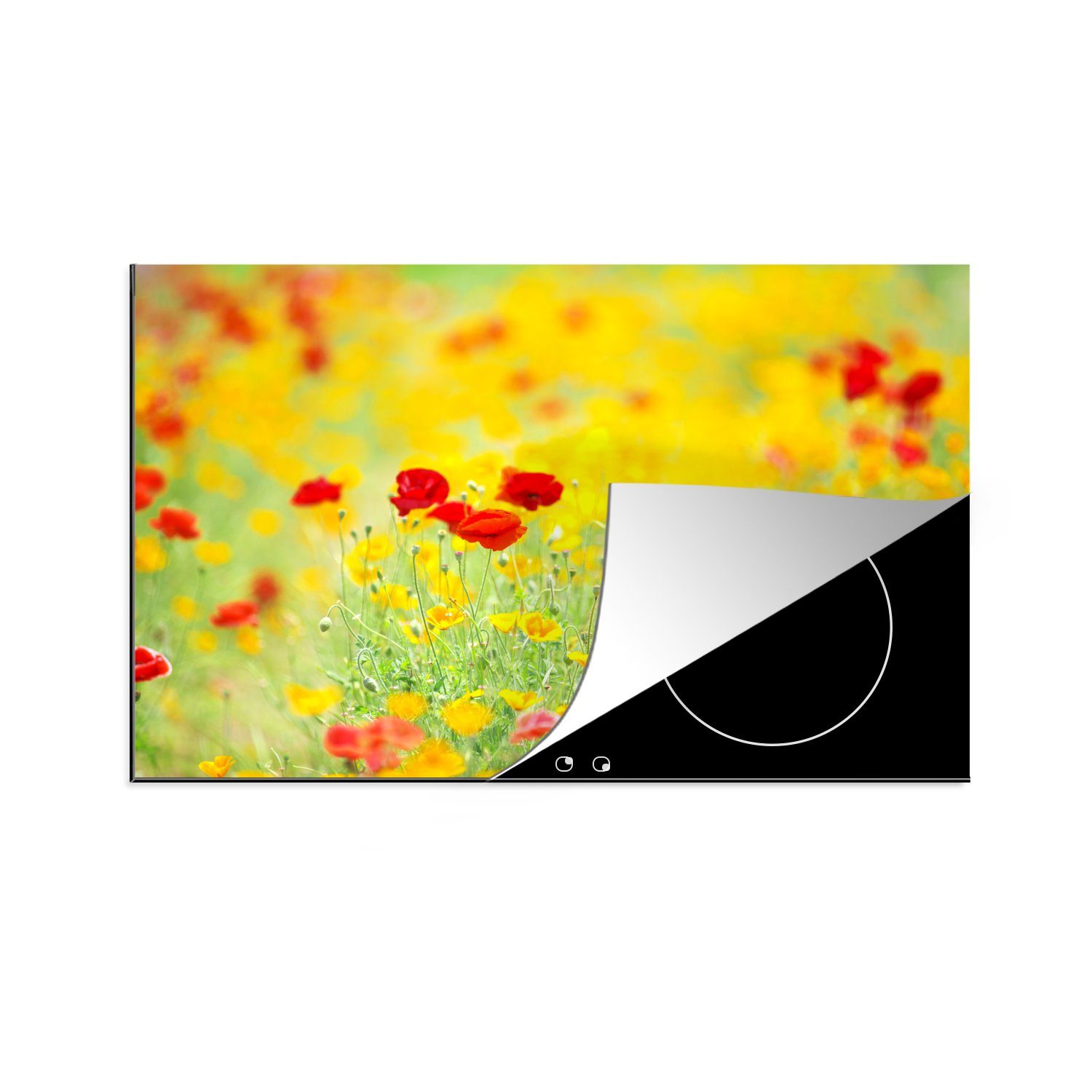tlg), 81x52 Schutz für Ceranfeldabdeckung und Gelbe rote Induktionskochfeld MuchoWow (1 Mohnblumen, cm, die Vinyl, küche, Herdblende-/Abdeckplatte