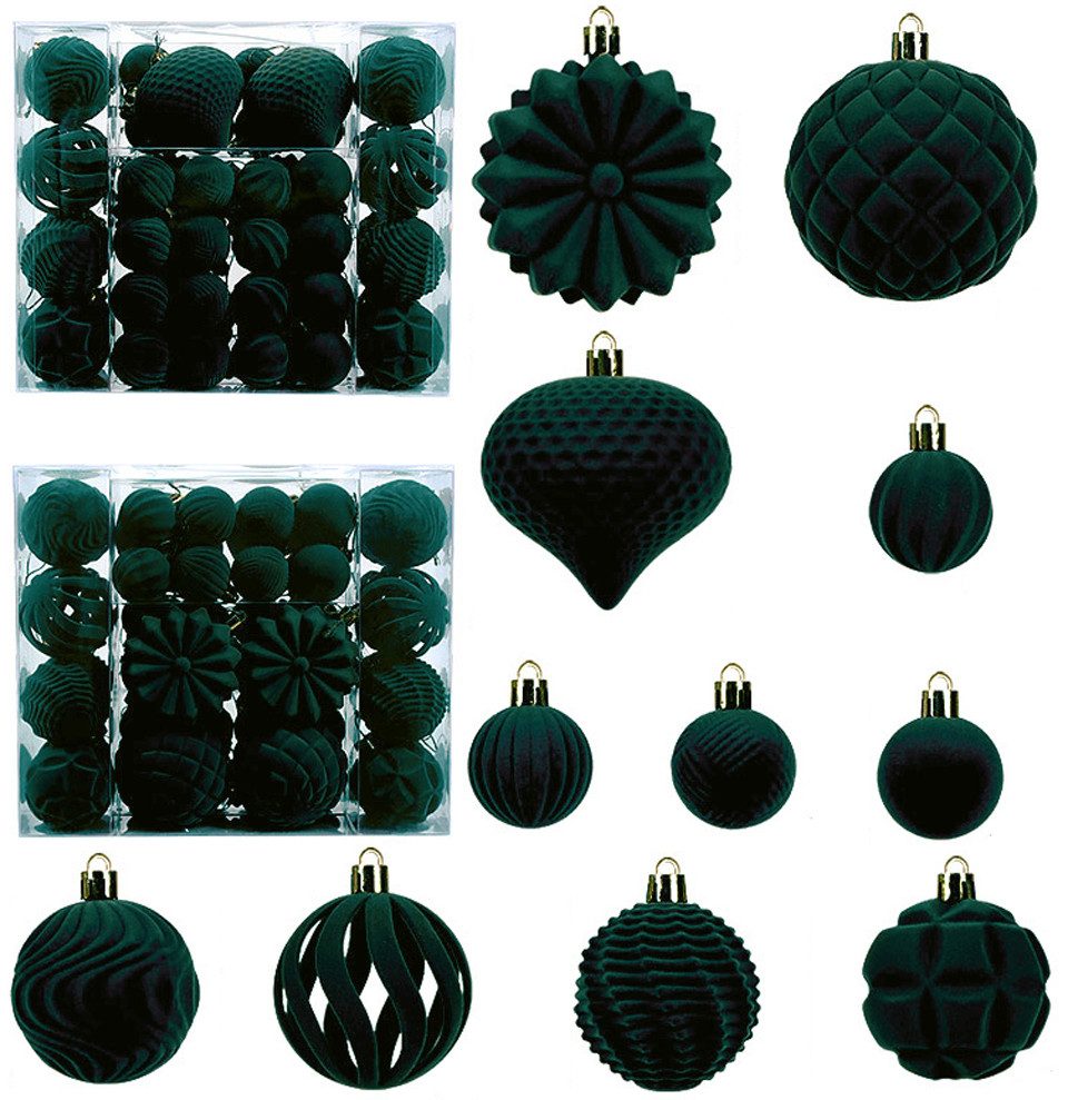 Coonoor Weihnachtsbaumkugel 48er Set Samt-Weihnachtskugeln, Kunststoff-Weihnachtskugeln in 4/6/8 cm Größen