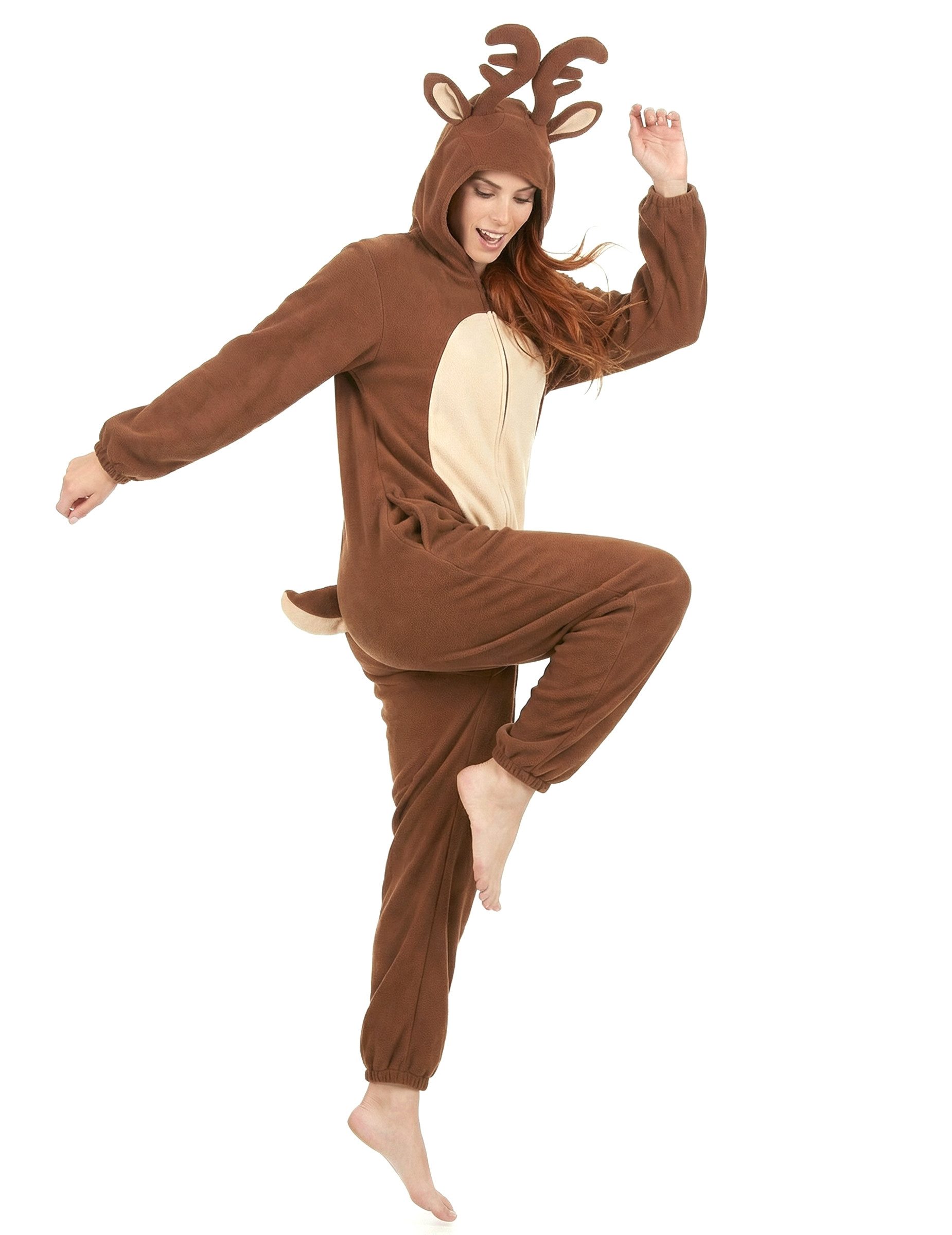 JADEO Kostüm Rentier-Damenkostüm Jumpsuit Weihnachten braun-beige
