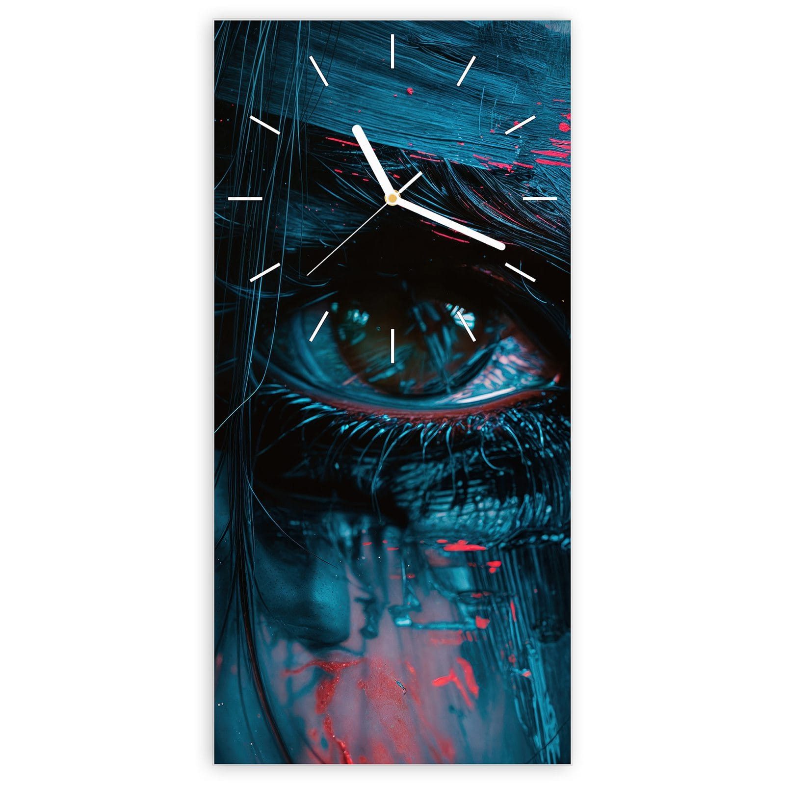 Wanduhr Glasuhr Wandkunst Größe 30 x 60 cm mit Motiv Kunstvolle Augen