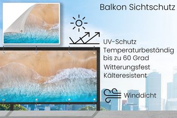 MuchoWow Balkonsichtschutz Strand - Meer - Sand - Sommer - Blau - Wellen (1-St) Balkonbanner, Sichtschutz für den Balkon, Robustes und wetterfest
