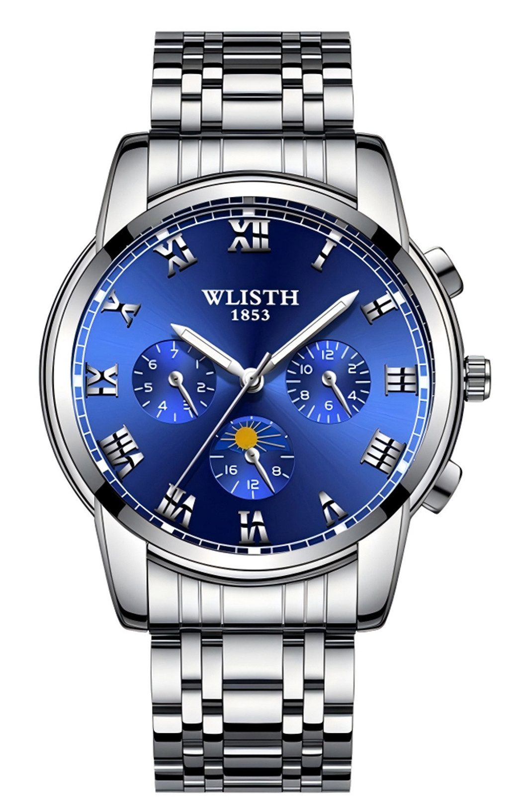 Quarzuhr Quarzuhr Armbanduhr Edelstahl Herren Uhr, Multifunktionsuhr Armbanduhr