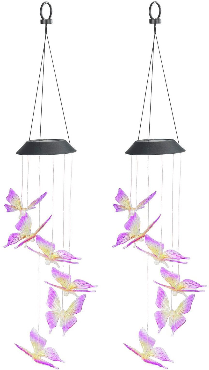 Maximex LED Gartenleuchte Modell Schmetterling, Ein-/Ausschalter, LED fest integriert, Extra-Warmweiß, solarbetriebenes Windspiel mit farbwechselnden LEDs