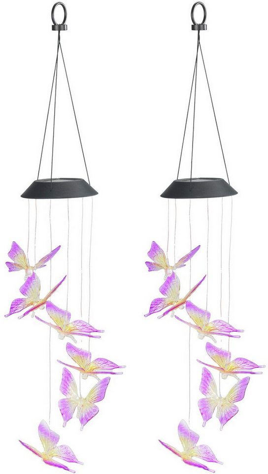 Maximex LED Gartenleuchte Modell Schmetterling, Ein-/Ausschalter, LED fest integriert, Extra-Warmweiß, solarbetriebenes Windspiel mit farbwechselnden LEDs