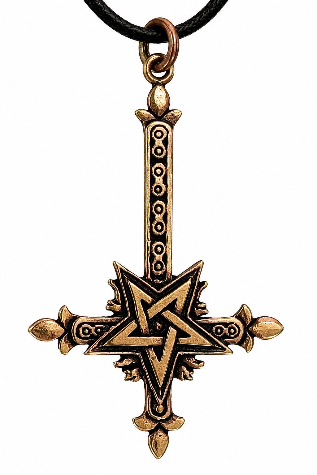 Kiss of Leather Kettenanhänger umgedrehtes Kreuz Bronze Anhänger Satan Satanist Teufel Satanskreuz