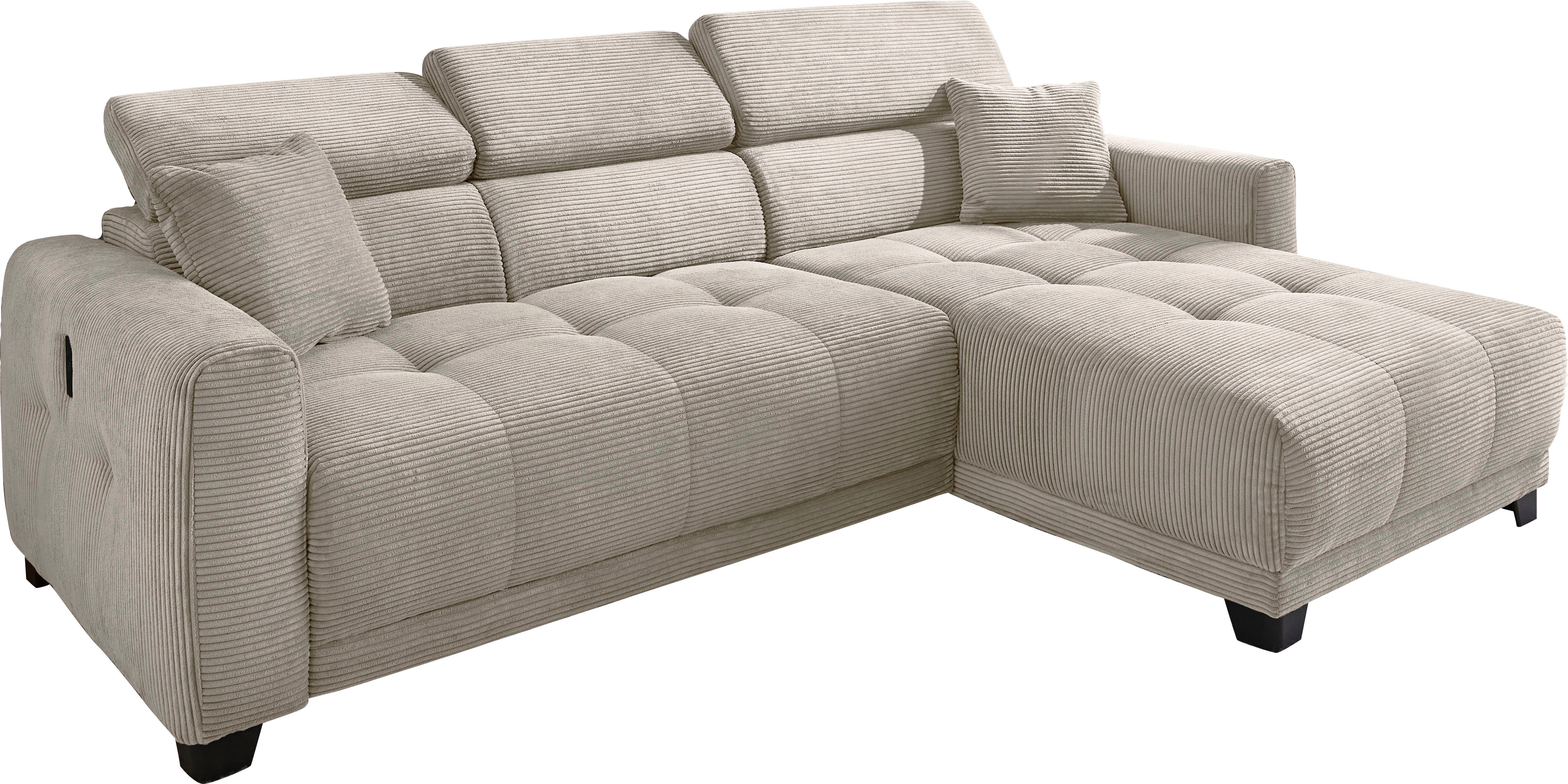 Jockenhöfer Gruppe Ecksofa Cremona L-Form, B: 263 cm, mit 30 cm elektr. Sitztiefenverstellung, 140kg Belastbarkeit je Sitz, Kopfteilverstellung & USB-Anschluss