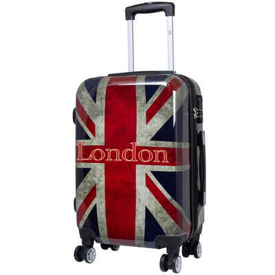 Trendyshop365 Hartschalen-Trolley Union Jack, bunter Koffer mit London-Motiv, 3 Größen, 4 Rollen, Zahlenschloss, Polycarbonat, Dehnfalte
