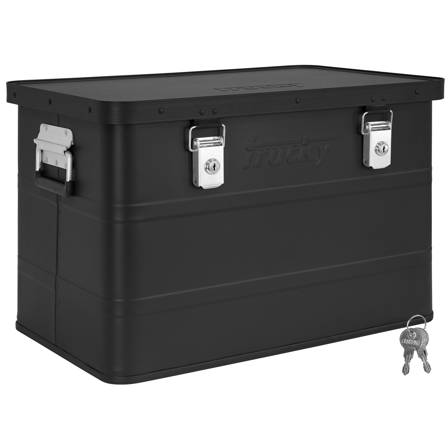 Trucky Allzweckkiste Aluminium Box mit Deckel Schwarz Alukiste 65 Liter Abschließbar