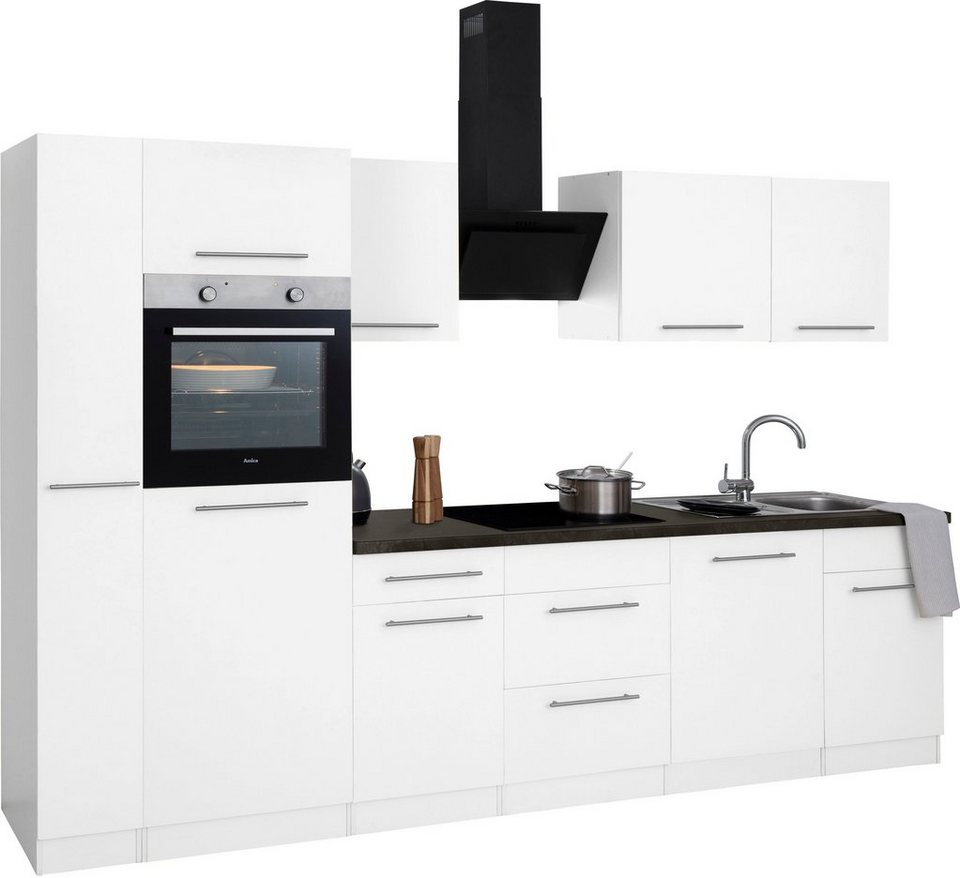 wiho Küchen Küchenzeile Unna, mit E-Geräten, Breite 310 cm, Beliebig um  weitere Schränke erweiterbar, z. B. auch über Eck