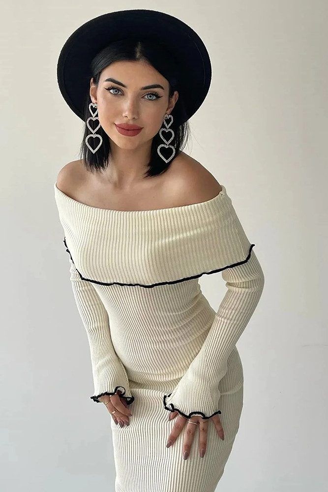 WOMAN VISION Minikleid Langes Schwarzes Midi-Kleid mit Carmen-Ausschnitt - günstig online kaufen