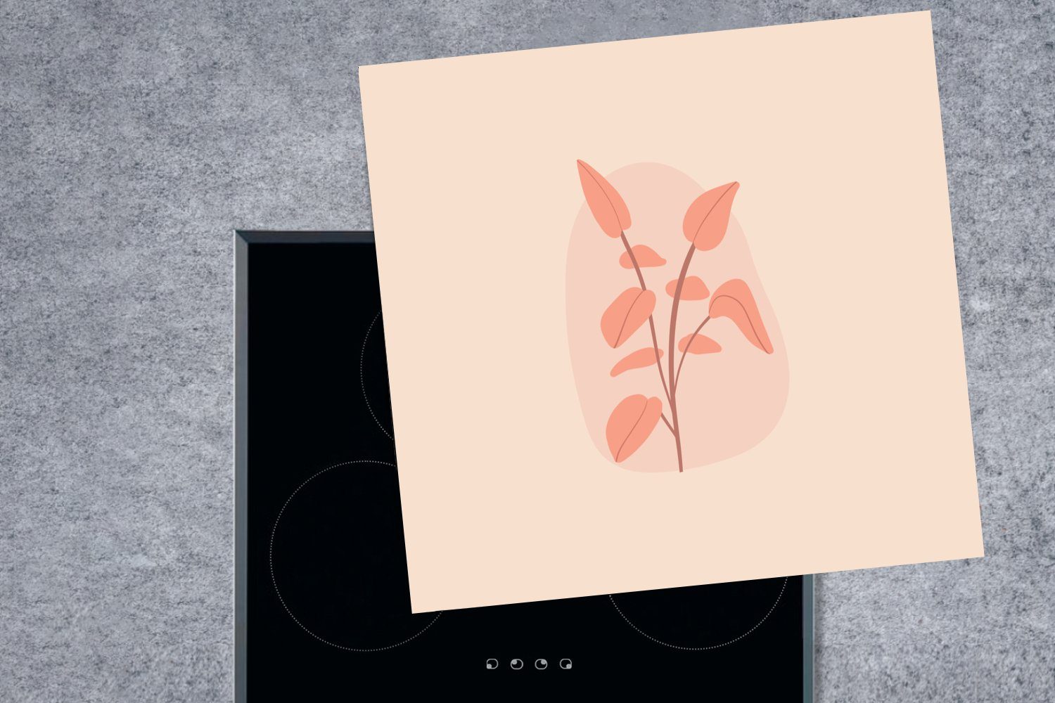 eines Vinyl, cm, 78x78 MuchoWow Ceranfeldabdeckung, tlg), Illustration abstrakten Zweigs, für Arbeitsplatte rosa (1 küche Herdblende-/Abdeckplatte