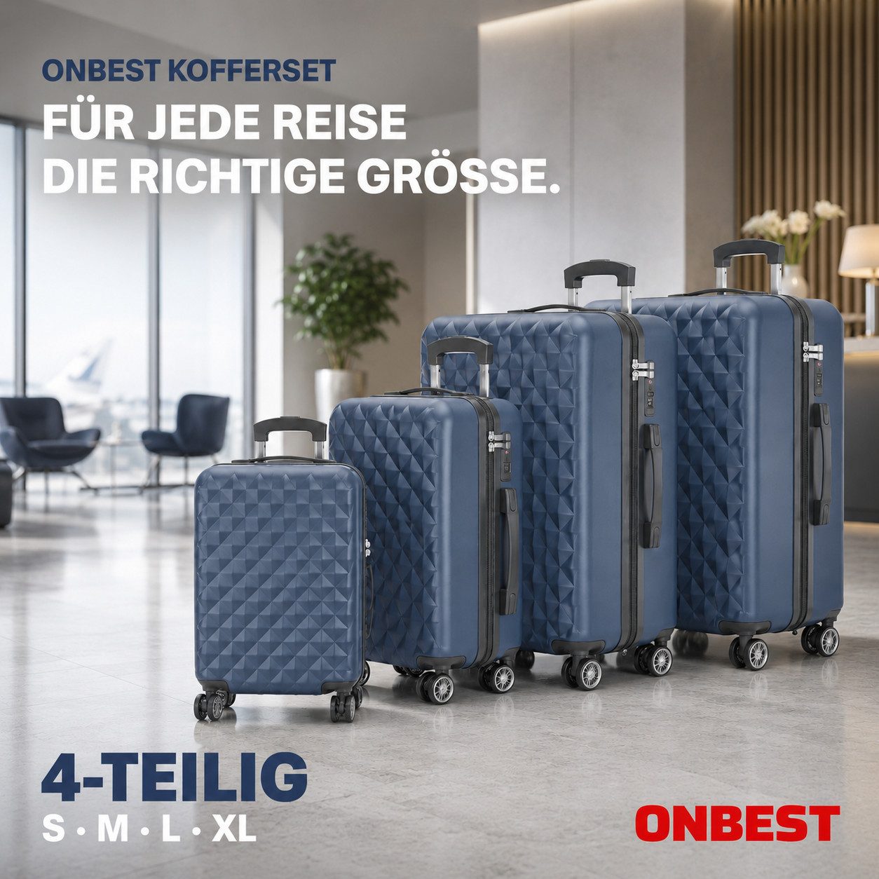 Onbest Kofferset 4er Hartschalen Trolley PREMIUM S-M-L-XL TSA-Schloss, (4 tlg), Mit sehr viel Zubehör, USB-C Anschluss