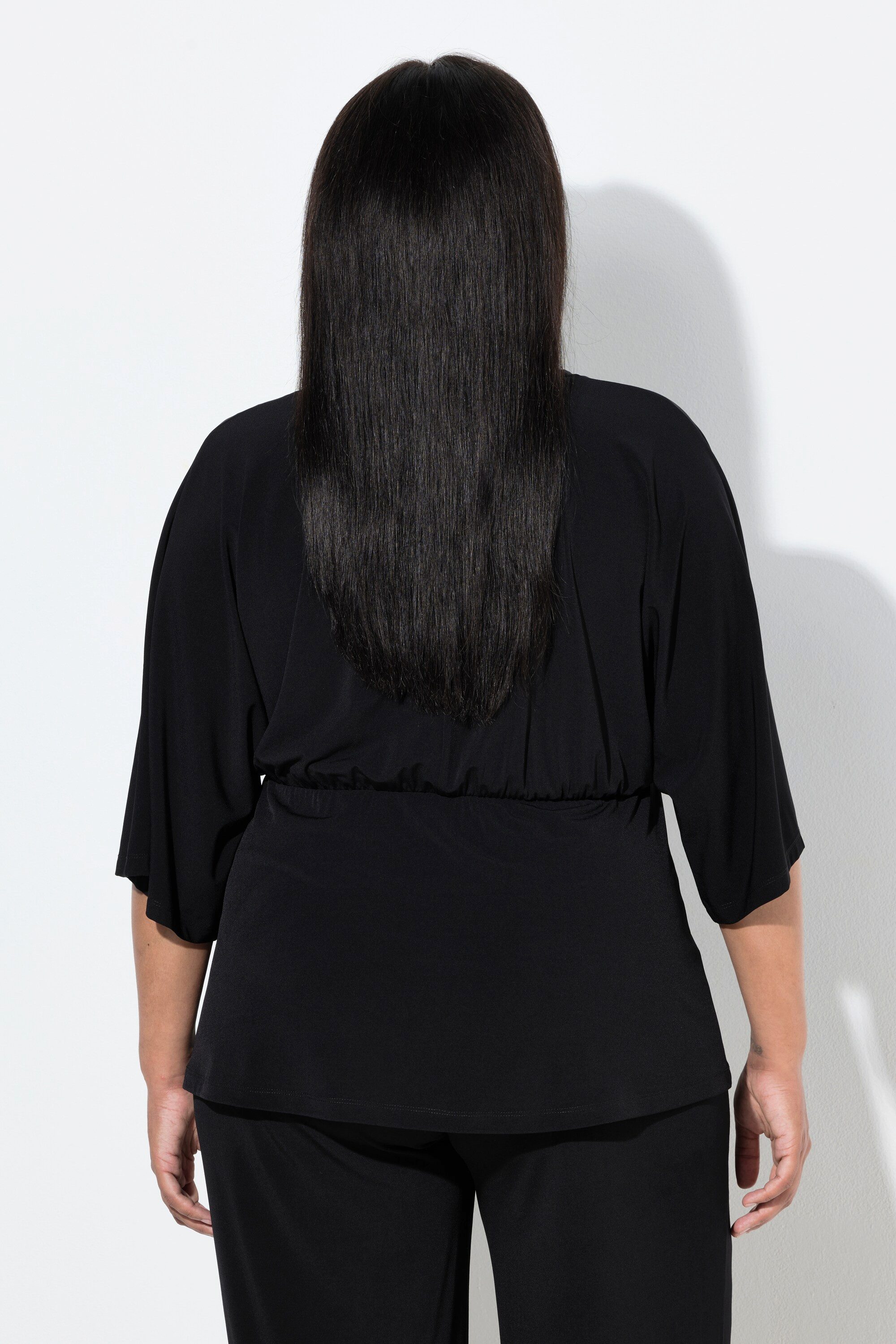 Ulla Popken Longtop Kimono-Shirt Bindegürtel V-Ausschnitt 3/4-Arm
