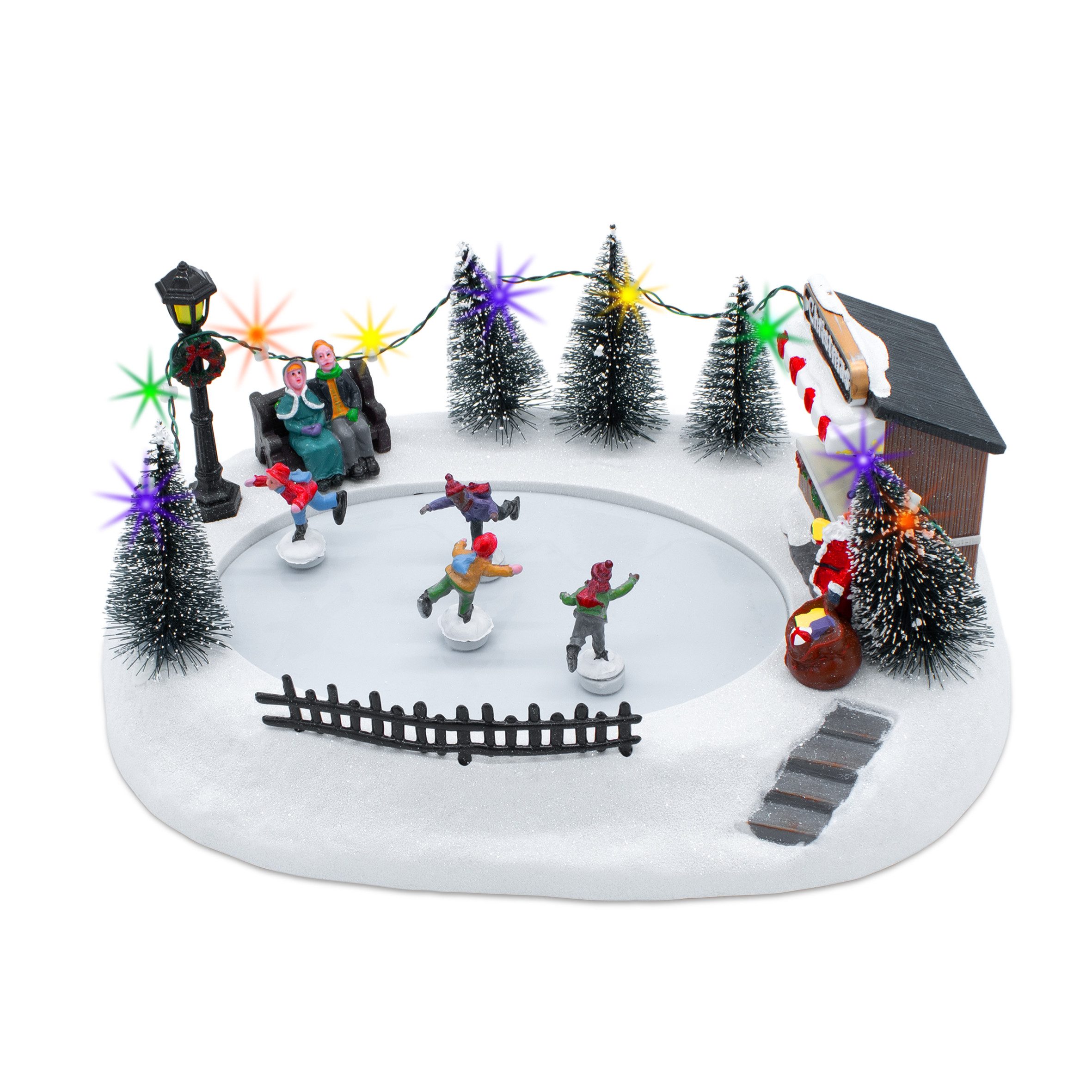 Weihnachtsszene Eisbahn mit fahrenden Figuren mit LED und Weihnachtlicher Musik