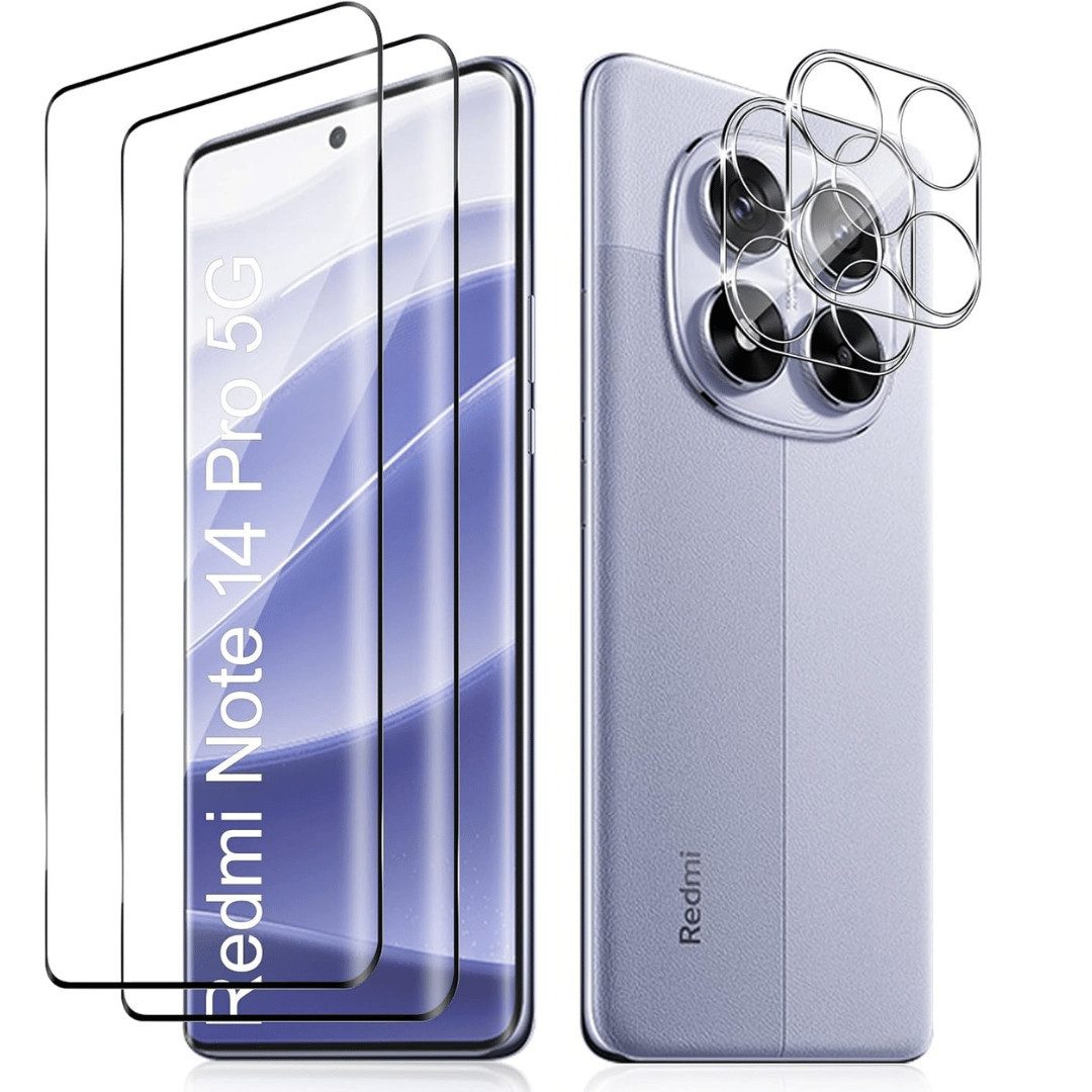 SmartUP Displayschutzglas 2X Schutzglas für Xiaomi Redmi Note 14 Pro 5G Panzerfolie Kamera 3D für Für Xiaomi Redmi Note 14 Pro 5G, kompletter Rundumschutz