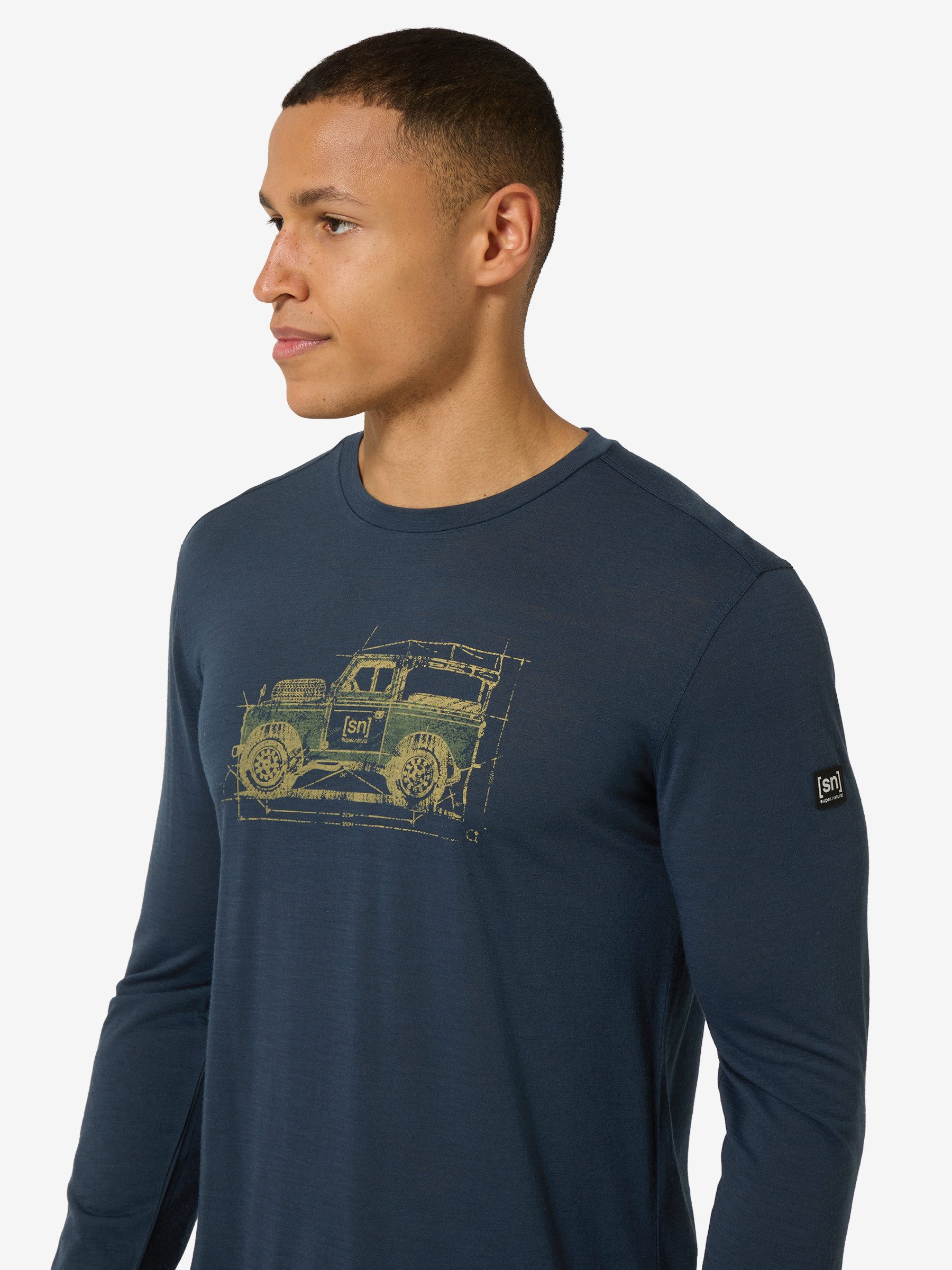 SUPER.NATURAL Langarmshirt für Herren,Merino M WILLI LS mit Reise-Motiv, atmungsaktiv