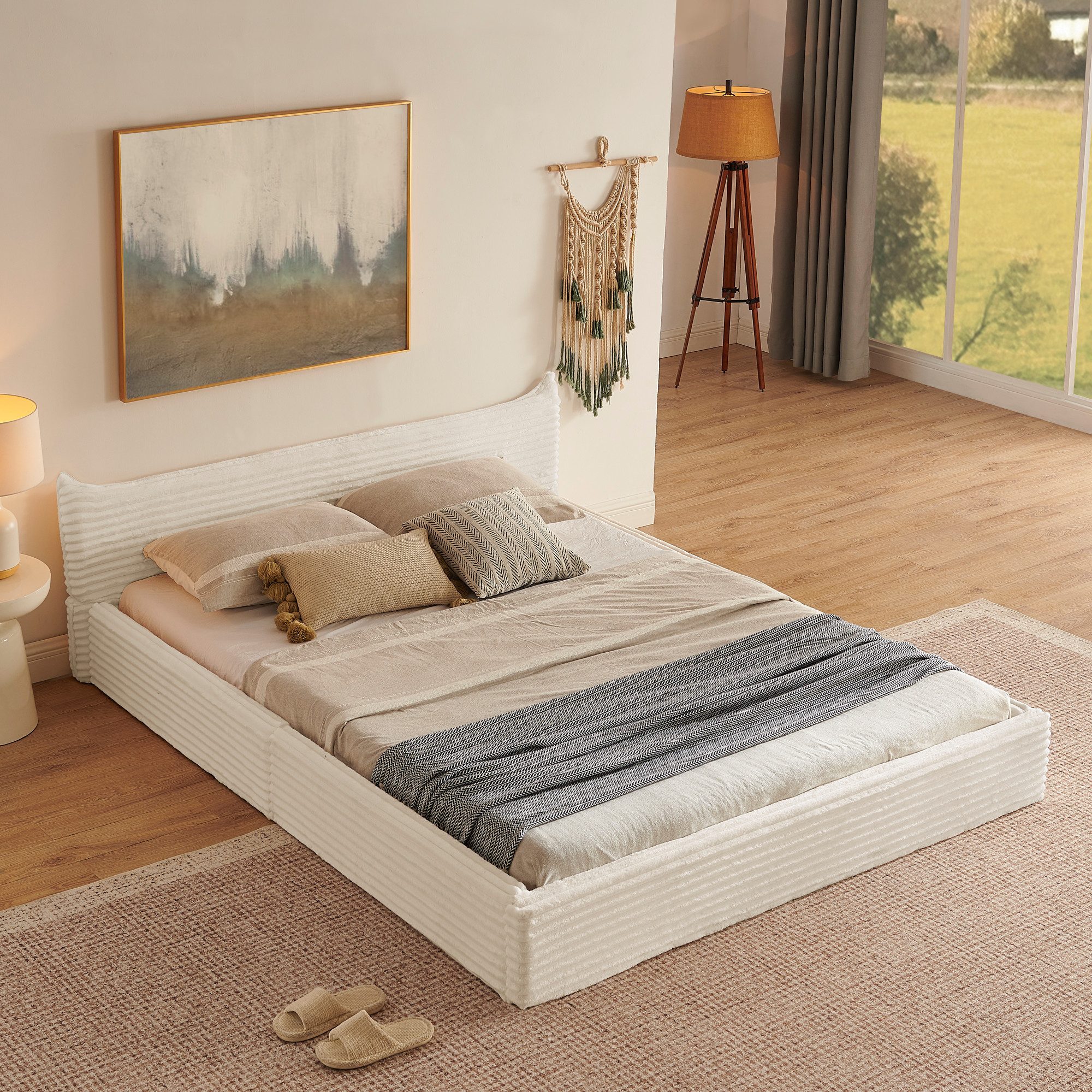 MODFU Polsterbett Bettgestell mit Chenille-Polsterung (Kinderbett mit Latte günstig online kaufen