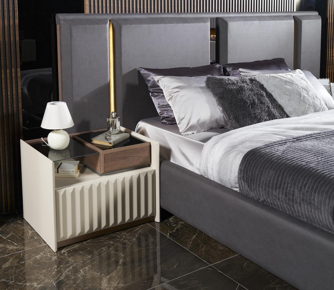 JVmoebel Schlafzimmer-Set Komplett, / 3tlg 2x Europe Modern Bett In Nachttische), Set (Bett Made Luxus Schlafzimmer Nachttische
