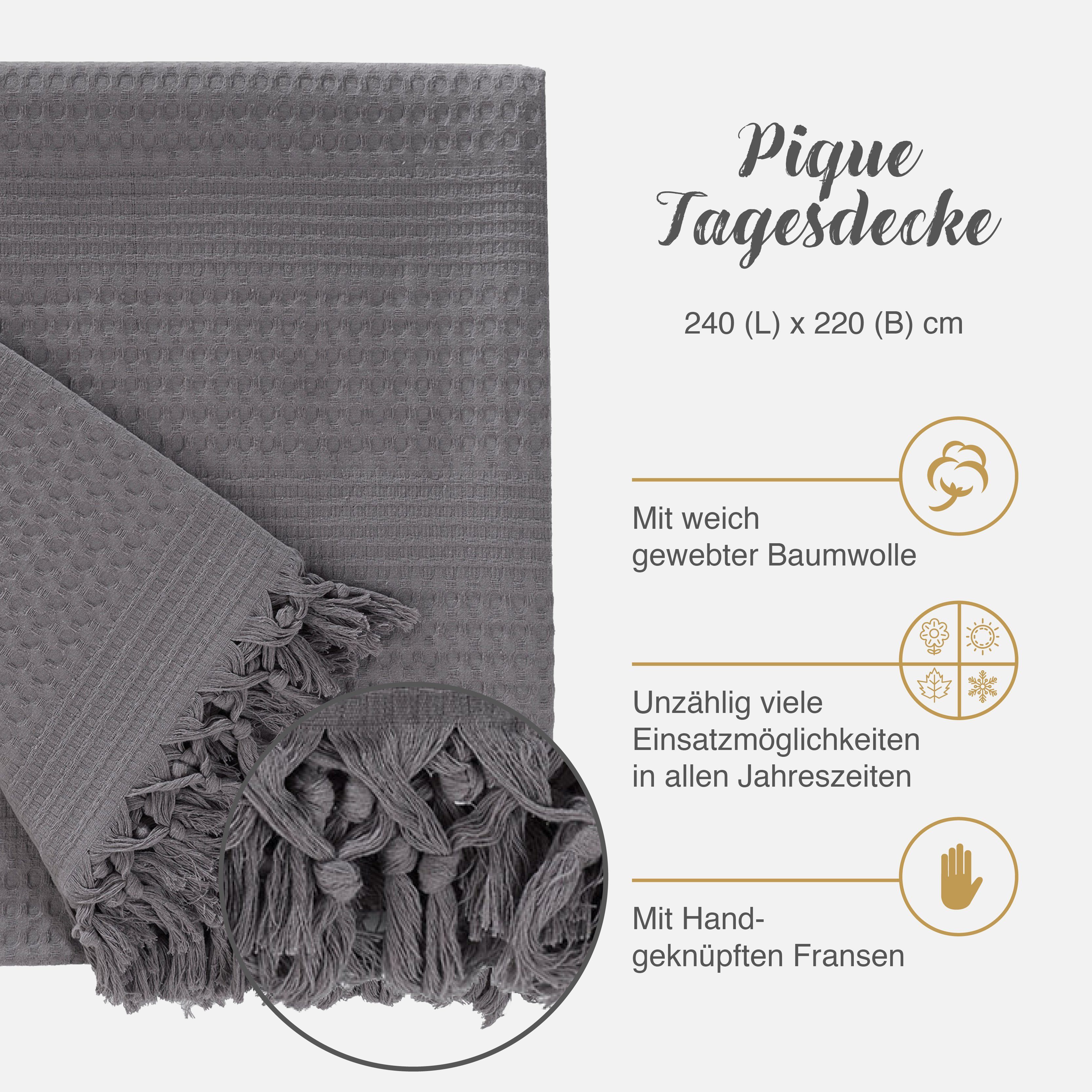 CLASS HOME COLLECTION Bettüberwurf Tagesdecke 220x240 cm Waffeloptik großer Bettüberwurf, Sofa Überwurf, reliefartigen Oberflächenstruktur Pique Muster – Bild 5 von 5