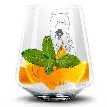 Mr. & Mrs. Panda Cocktailglas Otter Blumenstrauß - Transparent - Geschenk, Otter Seeotter See Otter, Premium Glas, Einzigartige Gravur