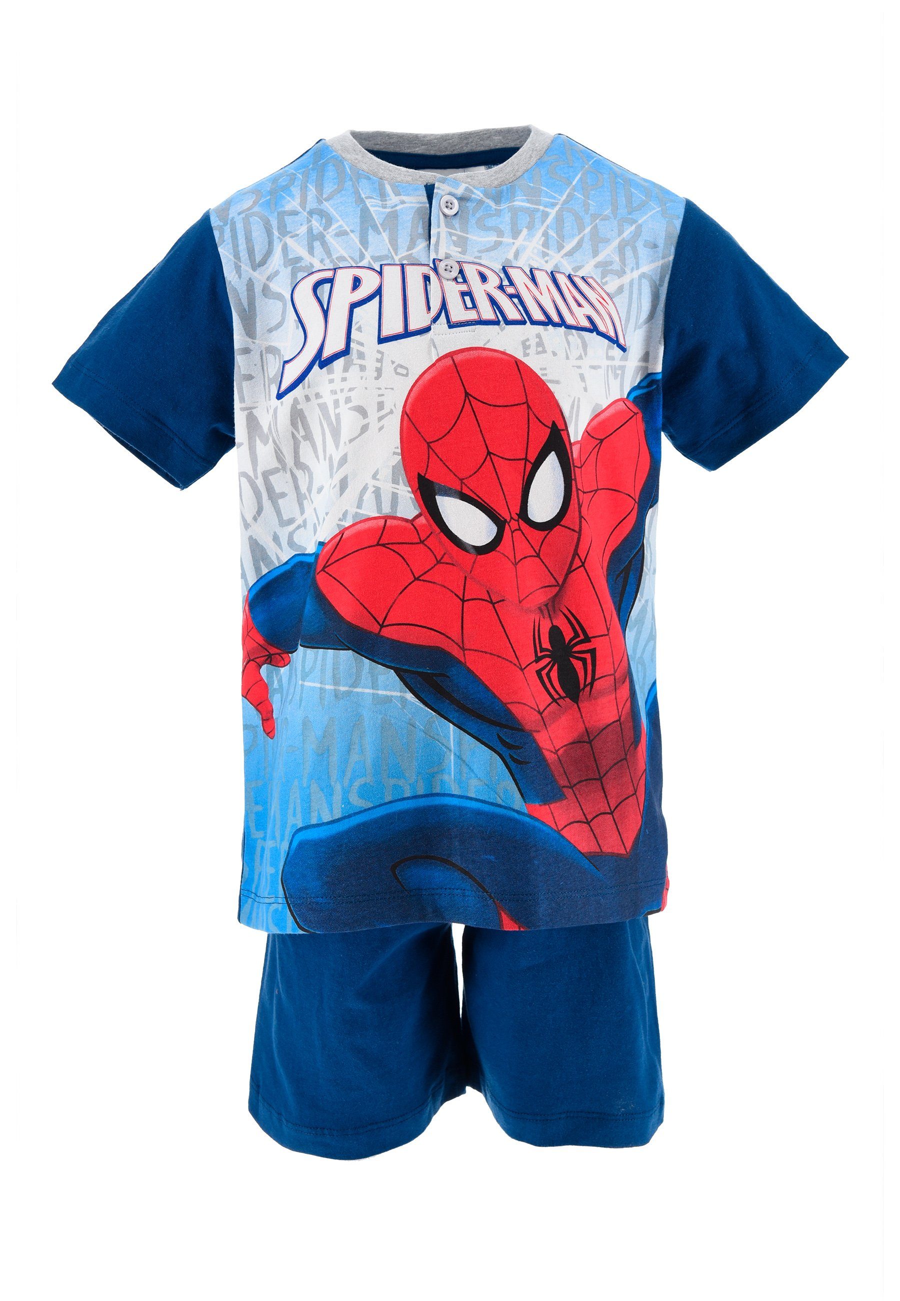 Schlaf-Set tlg) Jungen Kinder Pyjama Spiderman Blau Shorty (2