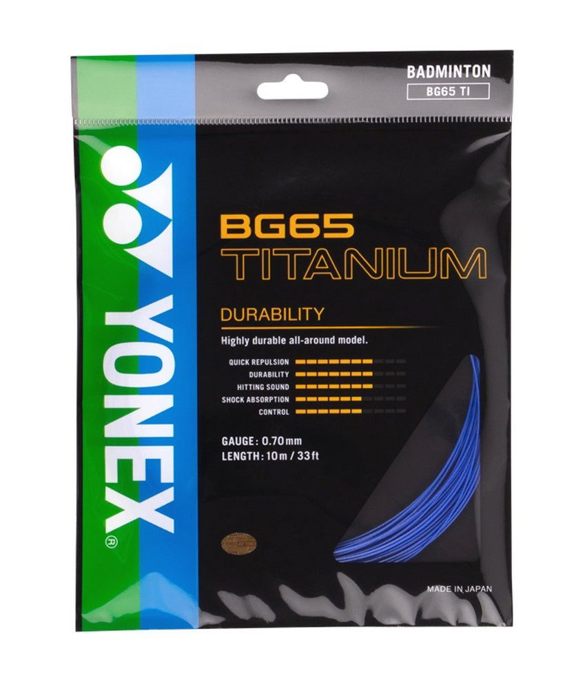 Yonex Badmintonsaite BG 65Ti (Haltbarkeit+Power) blau 10m Set, Saitendicke: 0.70