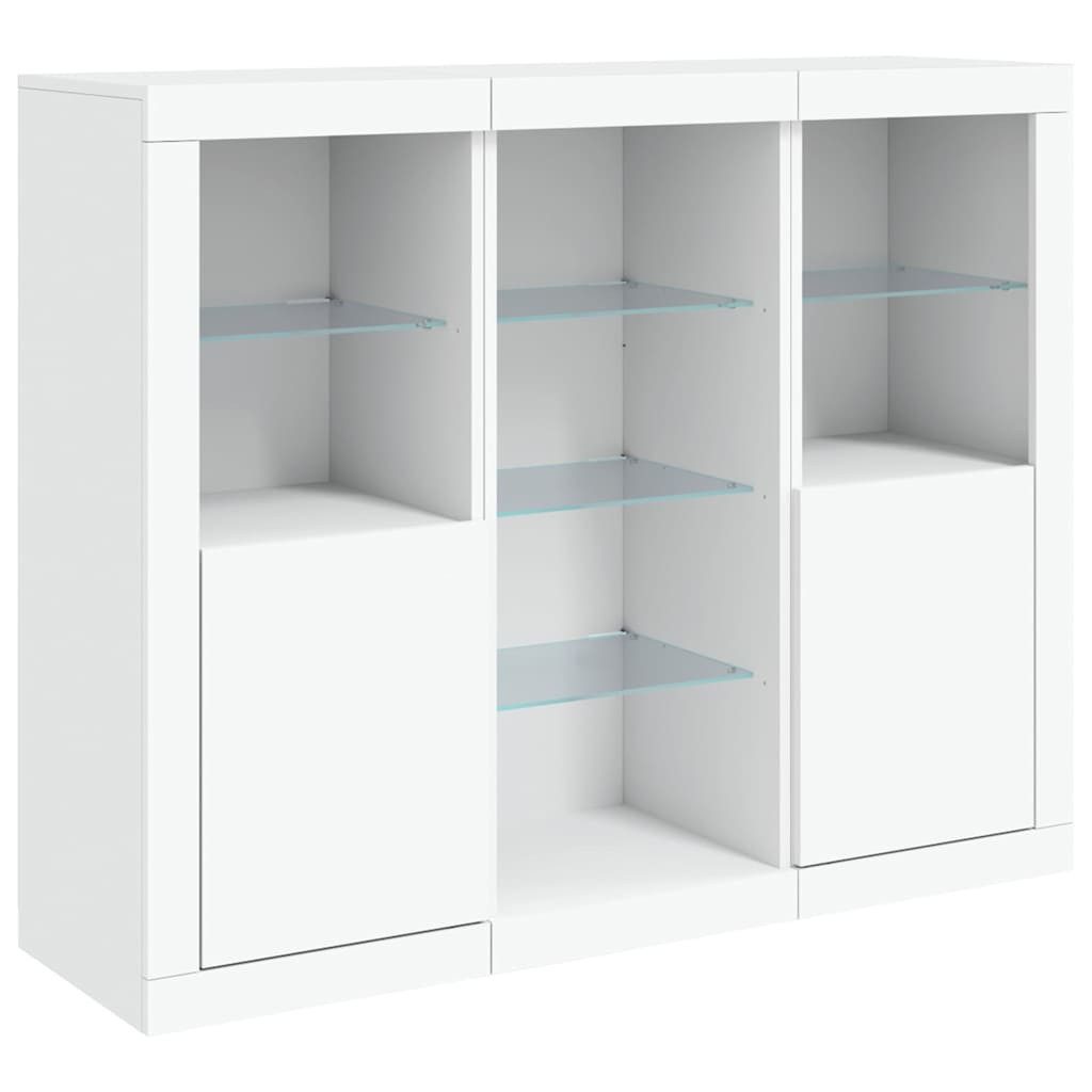vidaXL Sideboard Sideboards mit LED-Leuchten 3 Stk. Weiß Holzwerkstoff (3 St)
