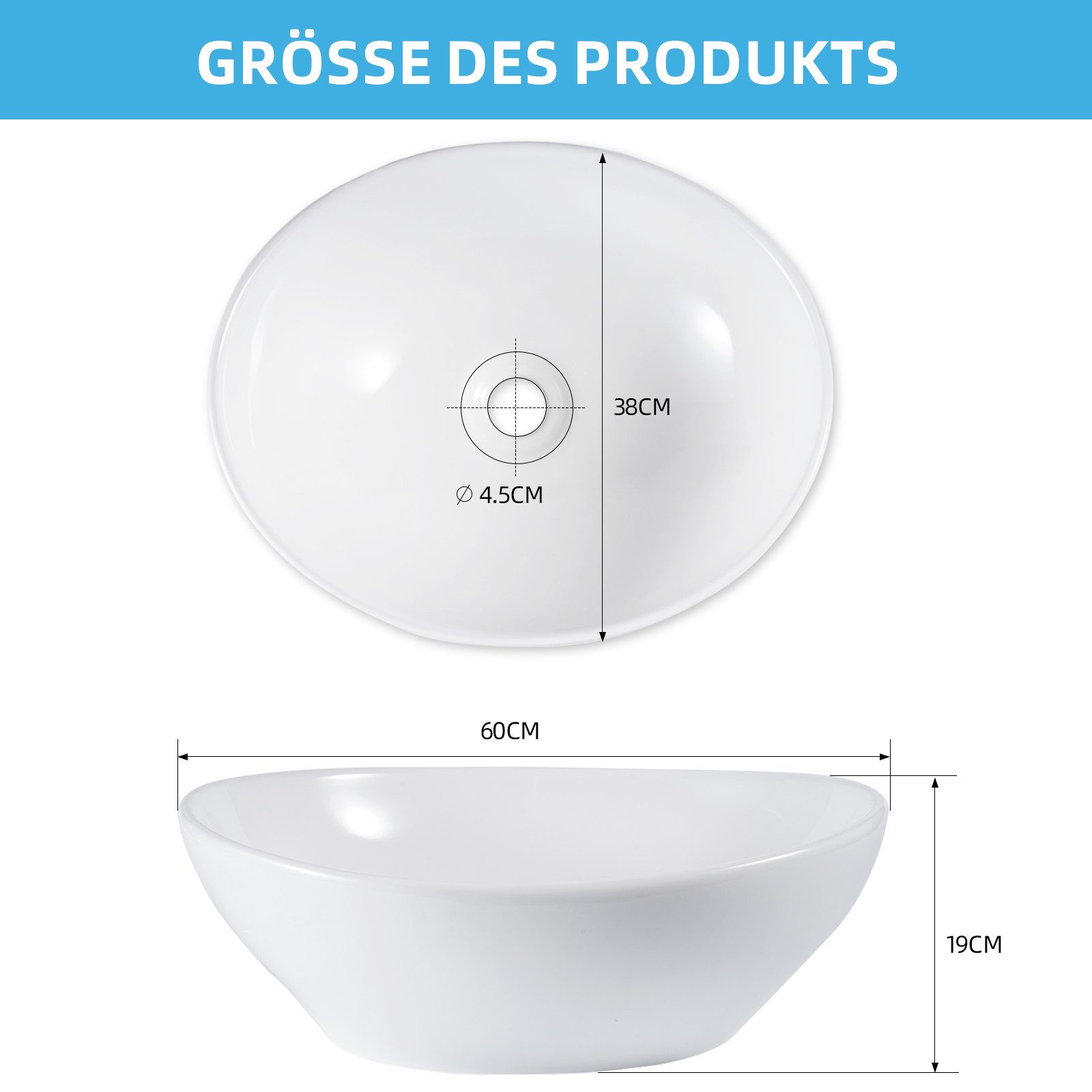 Nettlife Waschbecken Waschbecken Badezimmer Oval, Nano-Beschichtung