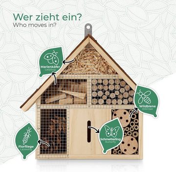 WILDLIFE FRIEND Insektenhotel WILDLIFE FRIEND - Insektenhotel mit Rindendach- unbehandelt – für Bienen, Marienkäfer, Florfliegen & Schmetterlinge - Größe S oder M