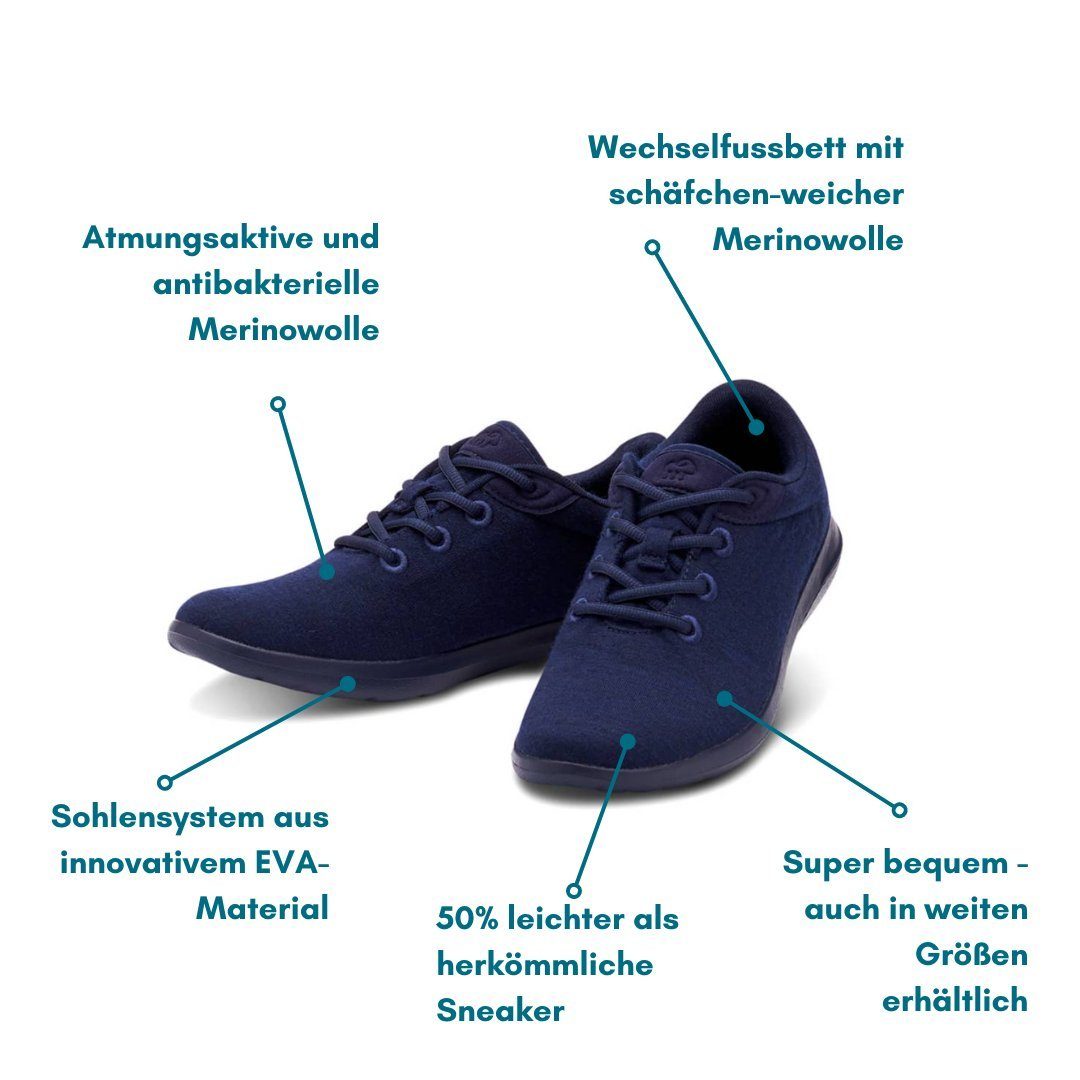 Sneaker aus Merinowolle merinoshoes.de Schuhe Lace- Sportschuhe merinos atmungsaktive Up, Bequeme dunkelblaue weicher Damen -
