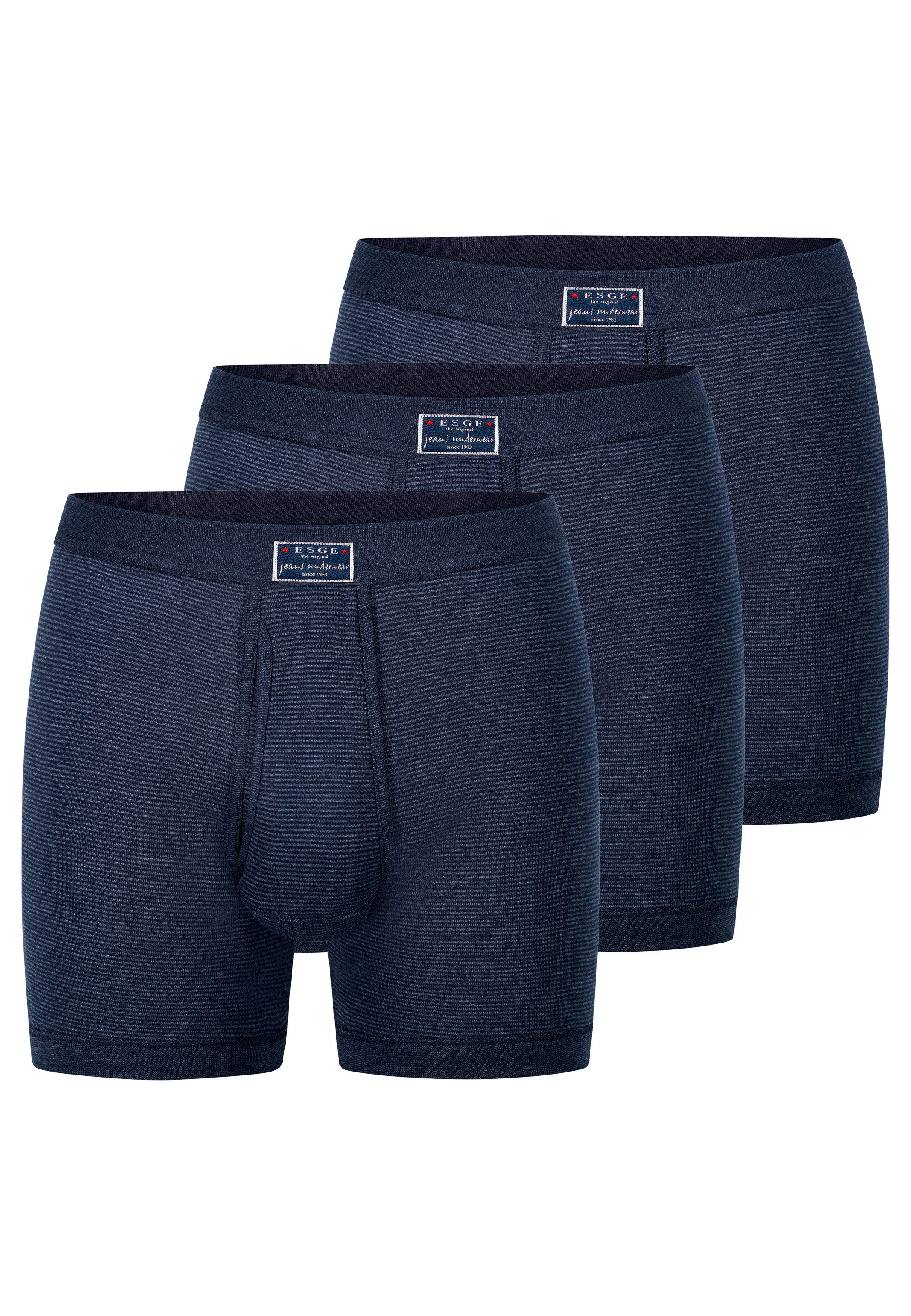 ESGE - Die Wäsche-Macher Retro Boxer 3er Pack - Feinripp Jeans (Spar-Set, 3-St) Retro Short / Pant - Baumwolle - mit Eingriff - Ohne Seitennähte