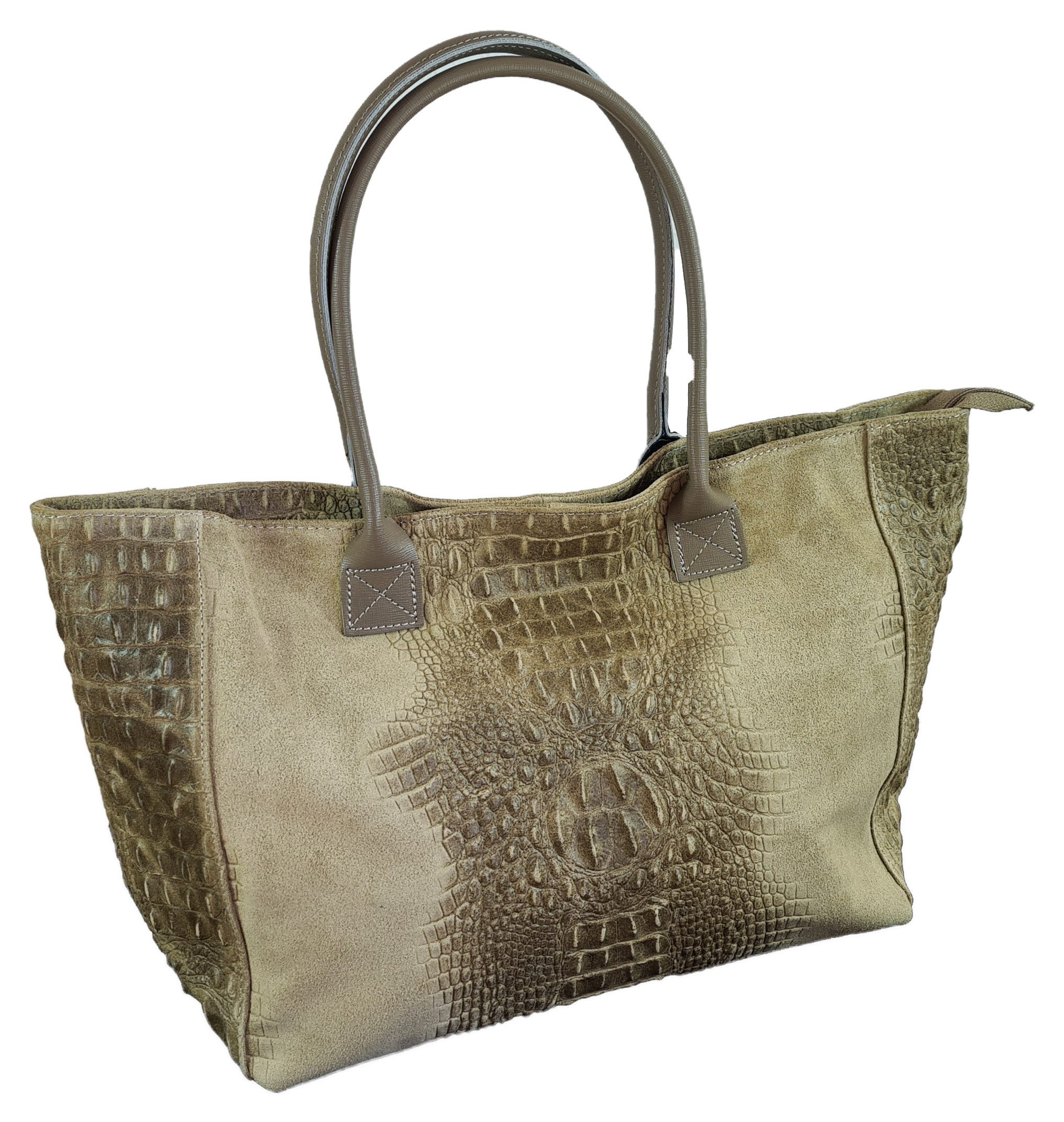 Einkaufszauber Shopper Echt Leder Shoppertasche Krokodil Natura, Krokoprägung
