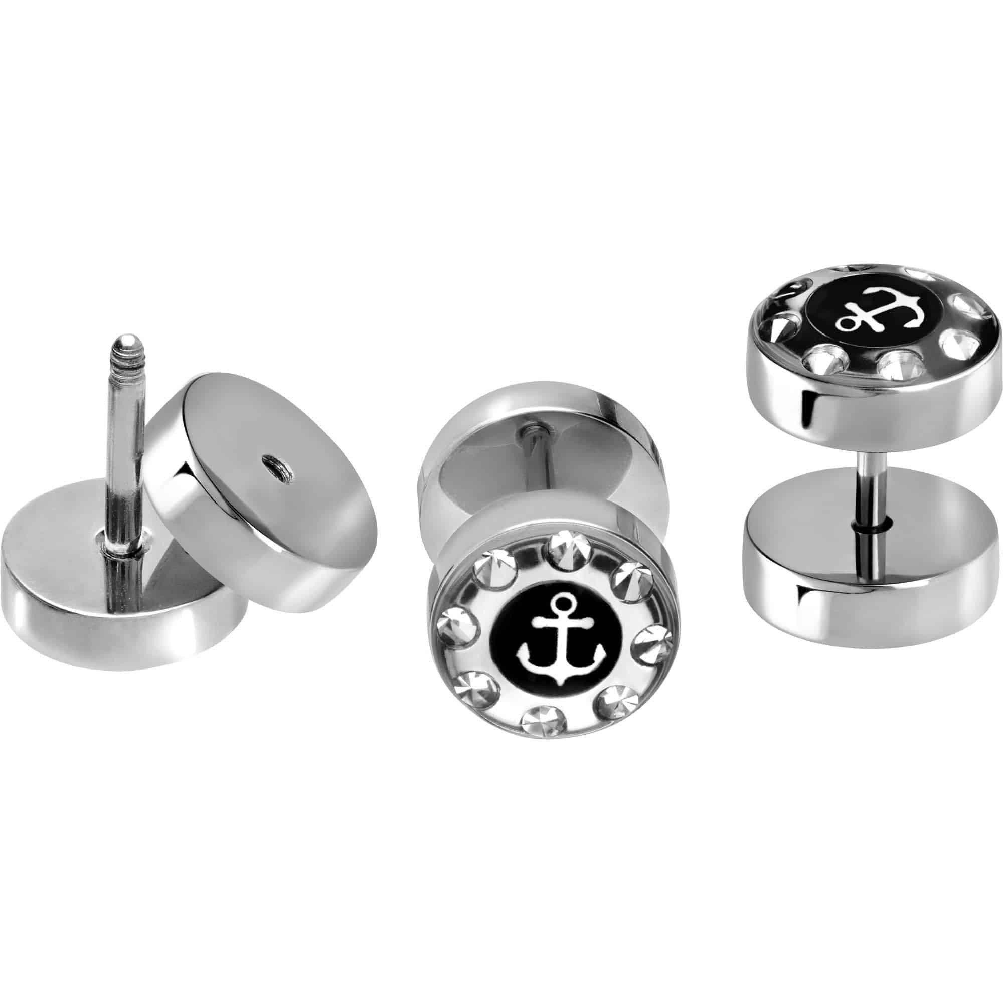 PIERCINGLINE Fake-Ear-Plug Chirurgenstahl Fake Plug ANKER + KRISTALLRAND (Fake Plugs, 1-tlg)