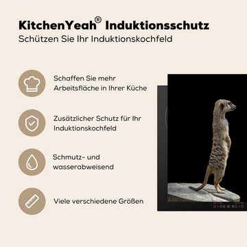 MuchoWow Herdblende-/Abdeckplatte Erdmännchen - Wilde Tiere - Schwarz, Vinyl, (1 tlg), 65x52 cm, Mobile Arbeitsfläche nutzbar, Ceranfeldabdeckung
