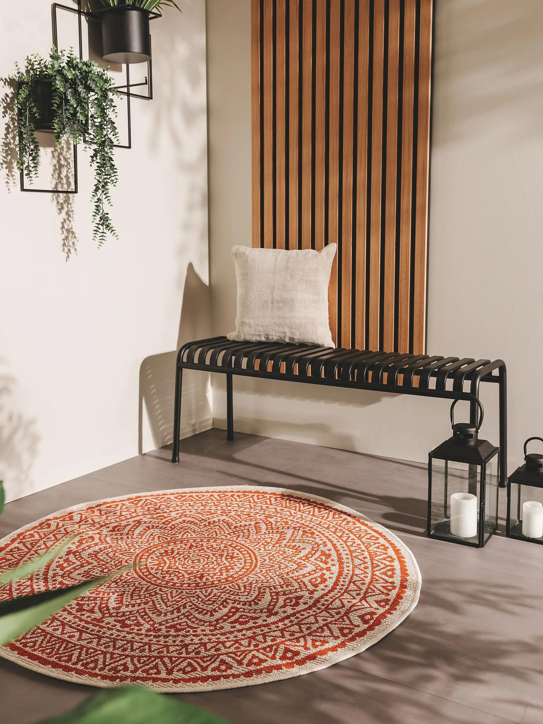 benuta Outdoorteppich Cleo, rund, Höhe: 5 mm, Teppich Wohnzimmer, Schlafzimmer, Esszimmer, Flur, Kunstfaser, Cozy