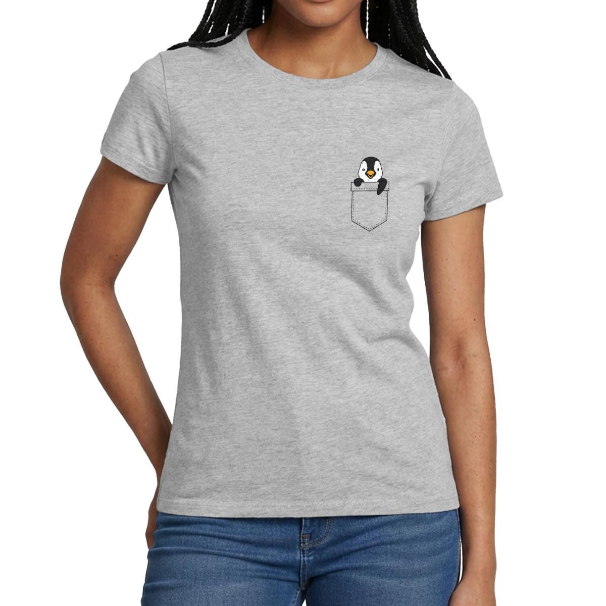 Spreadshirt T-Shirt Pinguin in Brusttasche Frauen T-Shirt (1-tlg) Slim Fit, fällt klein aus