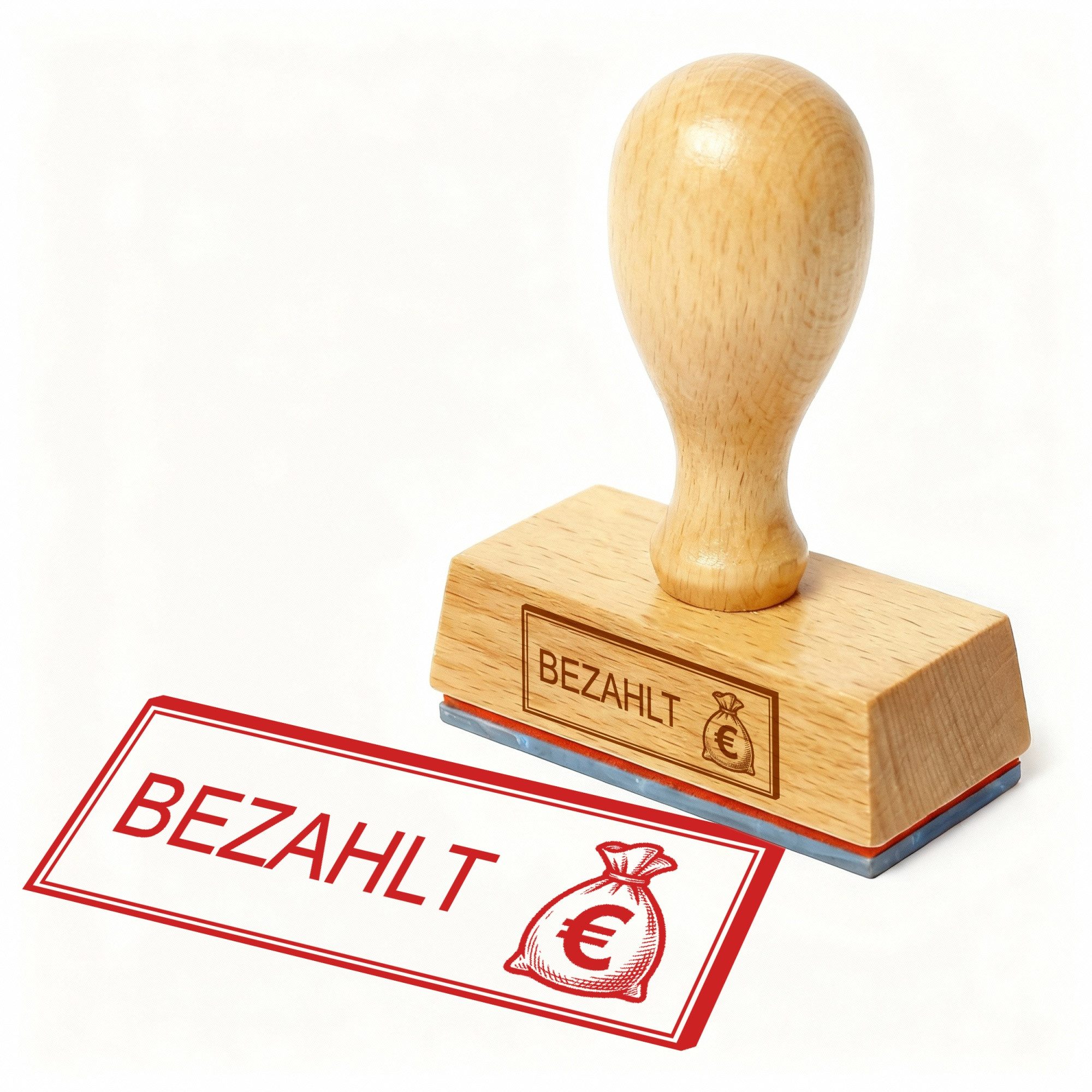 Dekolando Stempel Bürostempel BEZAHLT Geldsack Stempel – Holzstempel 48x18 mm für Dokume