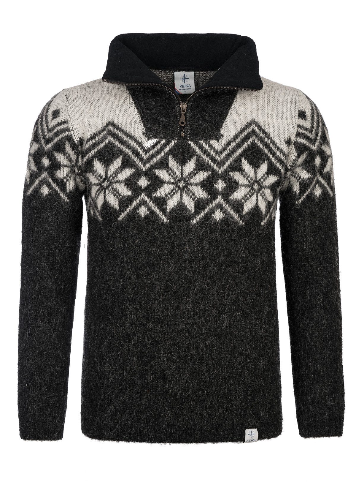 KIDKA Wollpullover - Norweger Woll-Troyer für Damen / Herren - Farbe schwarz kombi - aus rauer isländischer Wolle