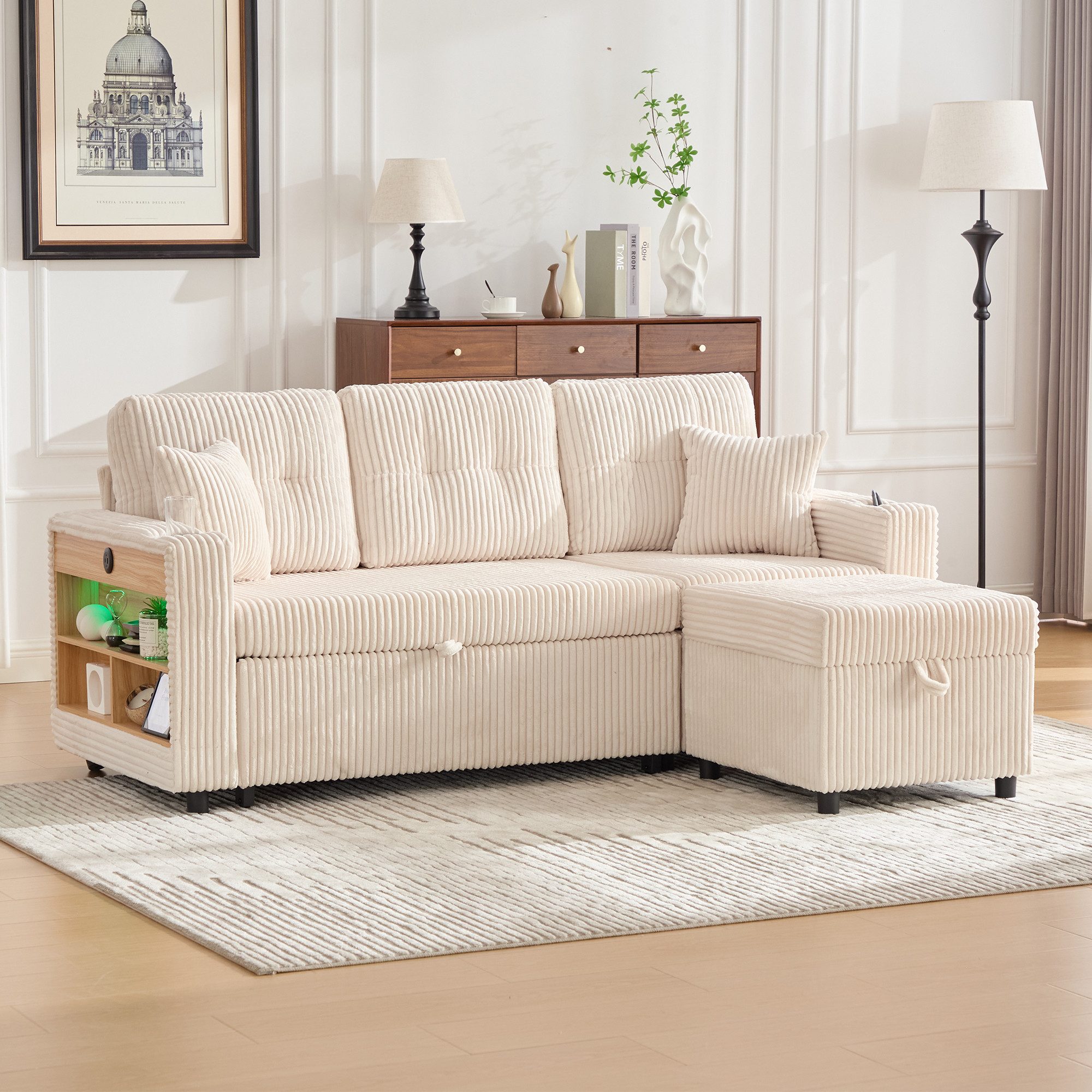 TavilaEcon Ecksofa Mehrfunktionales Cord-Sofa mit Stauraum & Ausziehbett, 1 günstig online kaufen