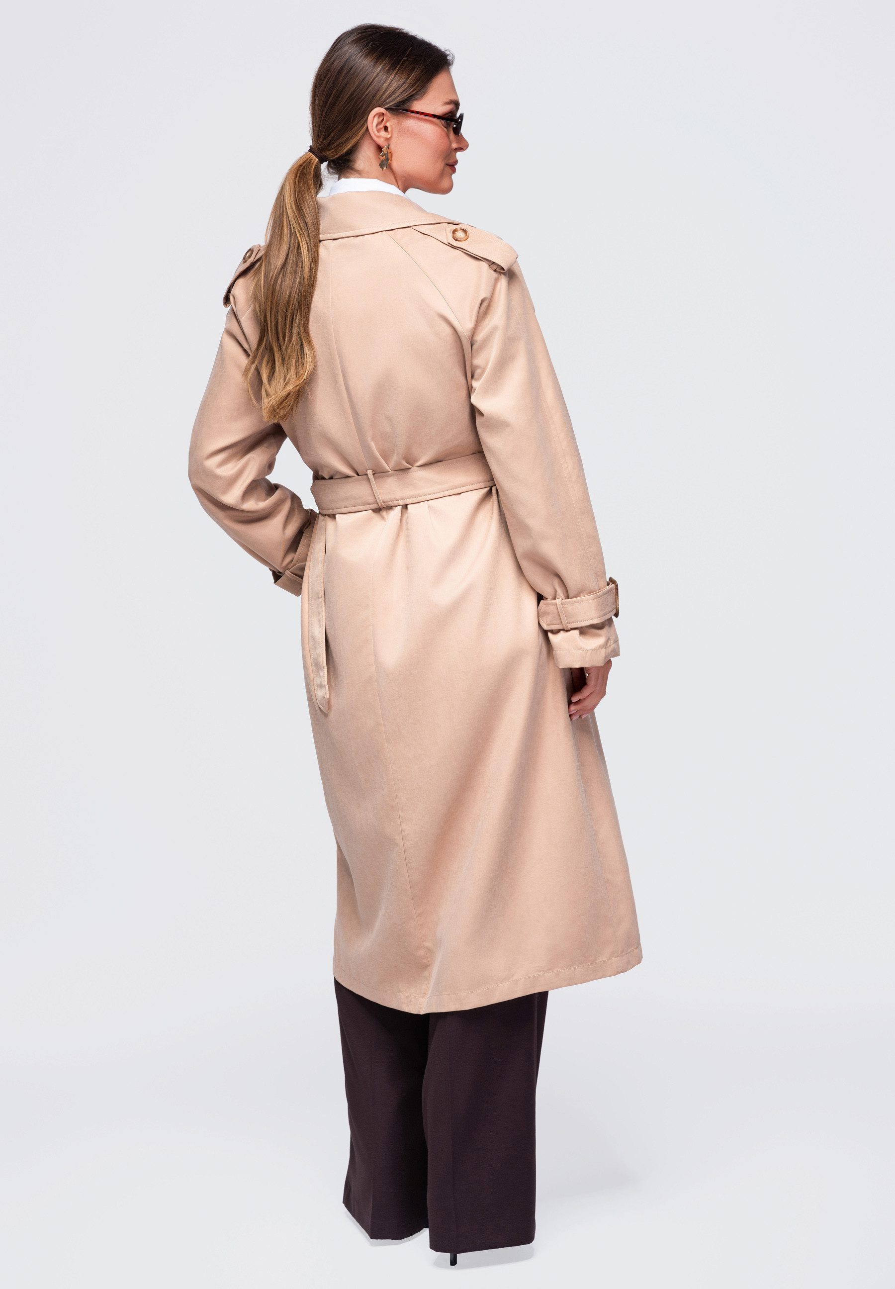 OMBRE Trenchcoat Damen Trenchcoat mit Taillengürtel elegant Beige L (kein Set, 1-tlg)