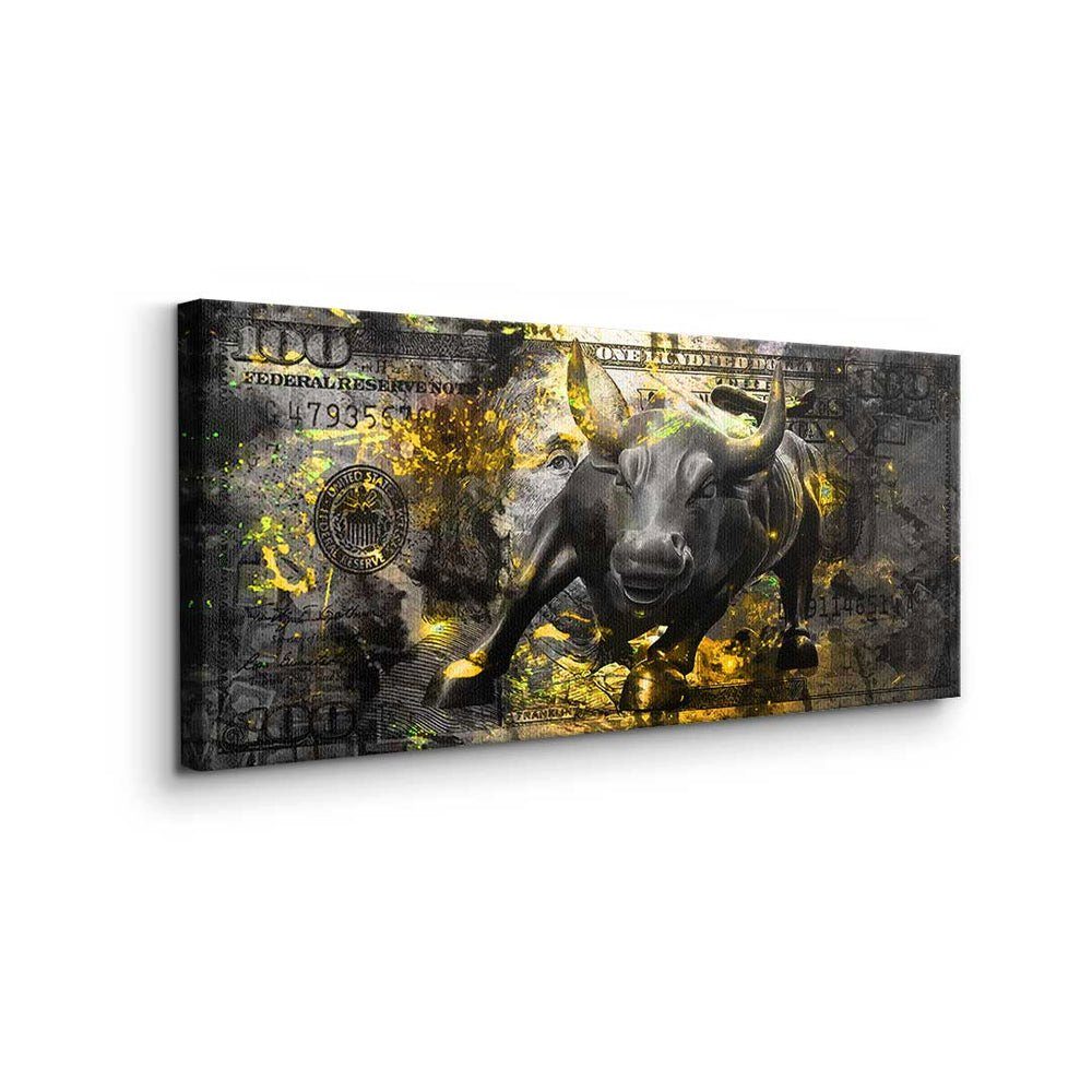DOTCOMCANVAS® Leinwandbild, Premium Leinwandbild - Rahmen - Motivation - Bull Black goldener Trading