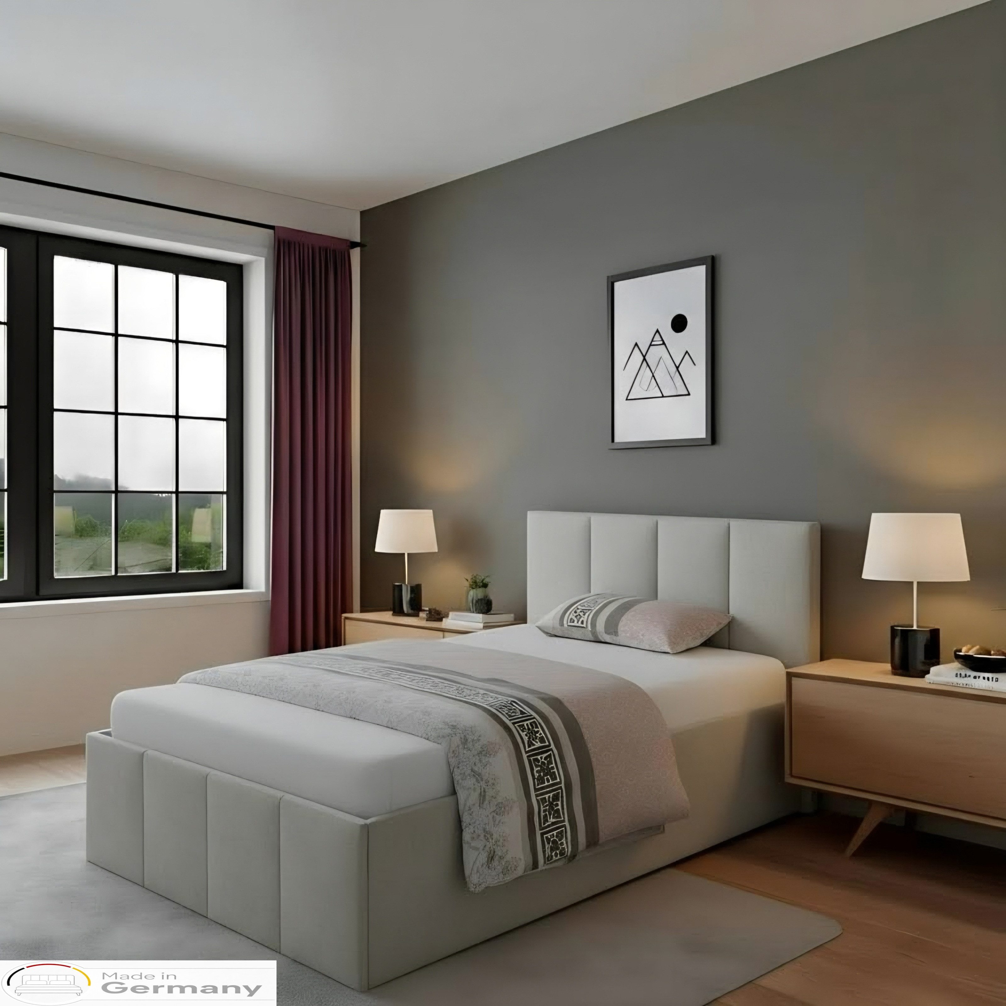 Halmon Schlafkomfort Betten Polsterbett Dalas (Mit Bettkasten, erhältlich in 6 Größen, attraktiven Farben und zahlreichen Optionen), 100cm Kopfteilhöhe, inkl. Lattenrost bei Ausführung mit Matratze