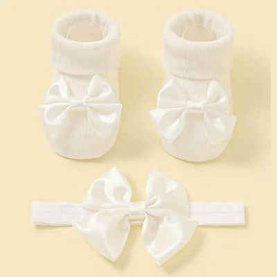 Matissa & Dad Neugeborenen-Geschenkset Süßes Baby Mädchen Stirnband und Socken Geschenkset für Neugeborenen (Set, 1x Stirnband, 1x Socken)