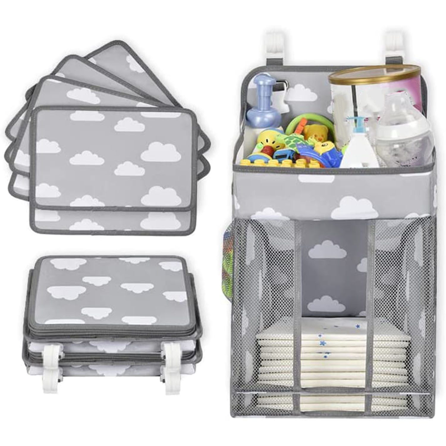 SURFOU Wickeltisch Organizer Hängeorganizer Wickelkommode Zubehör Hänge (Kinderbett Windel-Kinderzimmer-Organizer, Babyzubehör für Neugeborene), Windel Organizer für Krippe Windel-Organizer für Wickeltisch